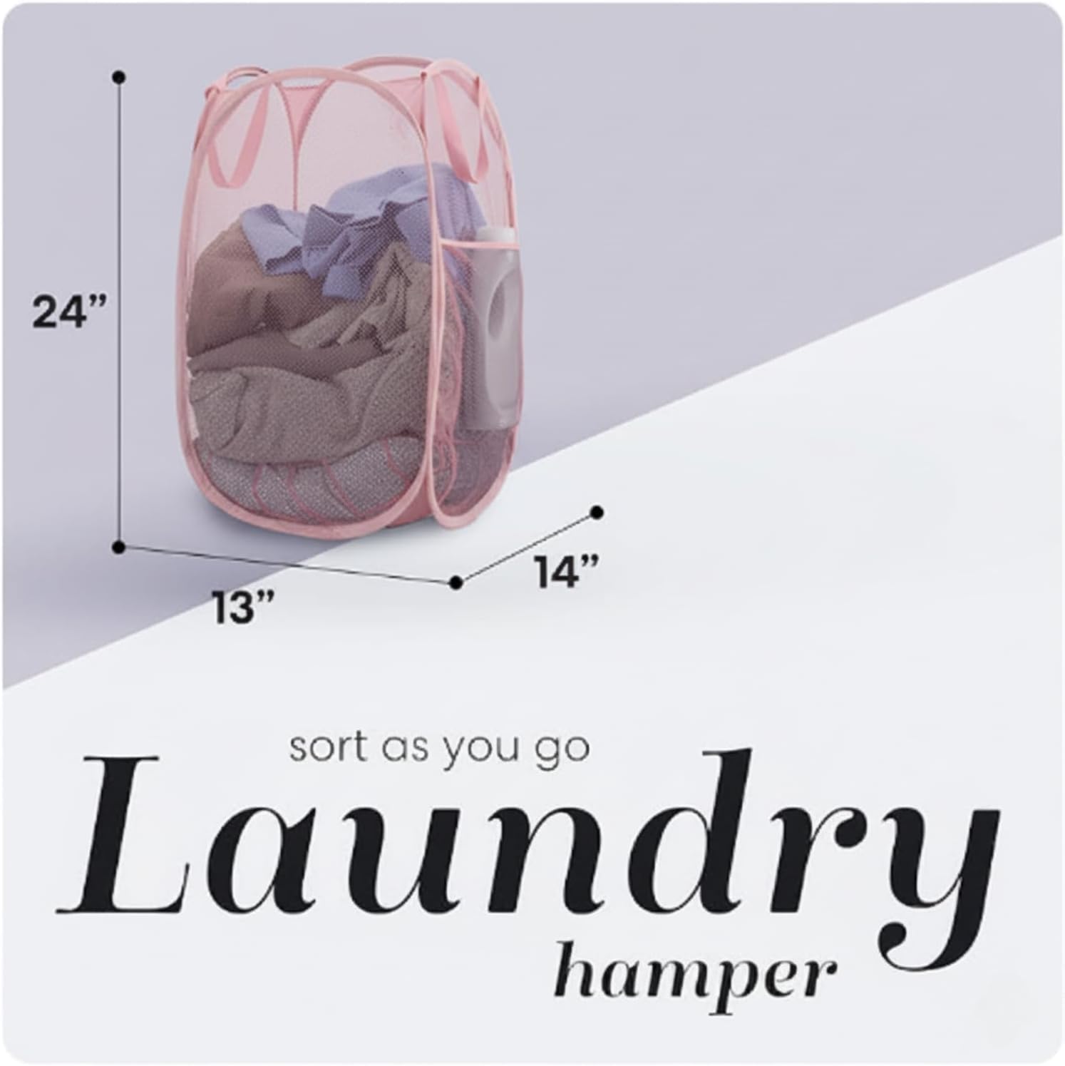 Collapsible Mesh Pop Up Laundry Hamper with Side Pocket