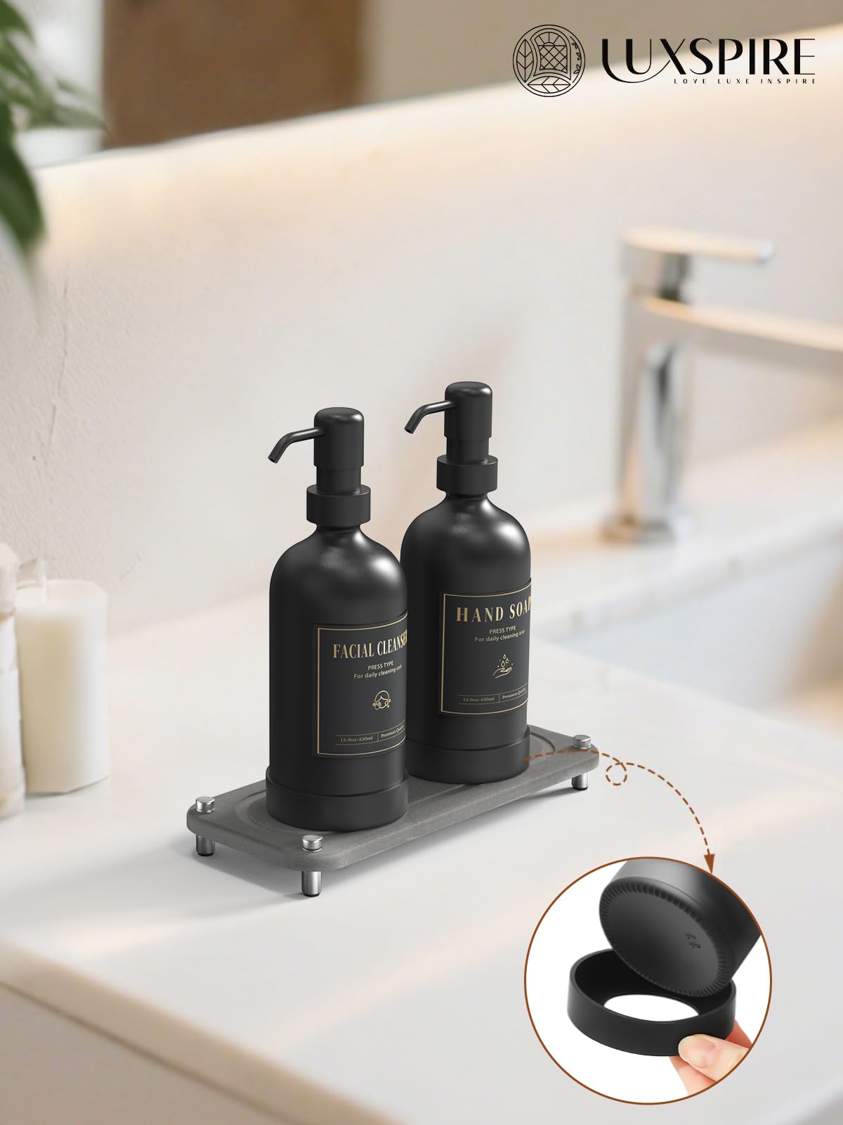 17 oz Glass Liquid Soap Dispenser Set (2 Count)