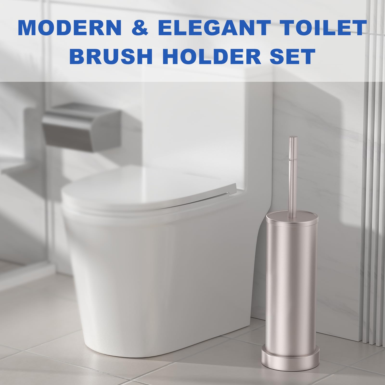 Brushed Nickel Toilet Brush and Holder Set