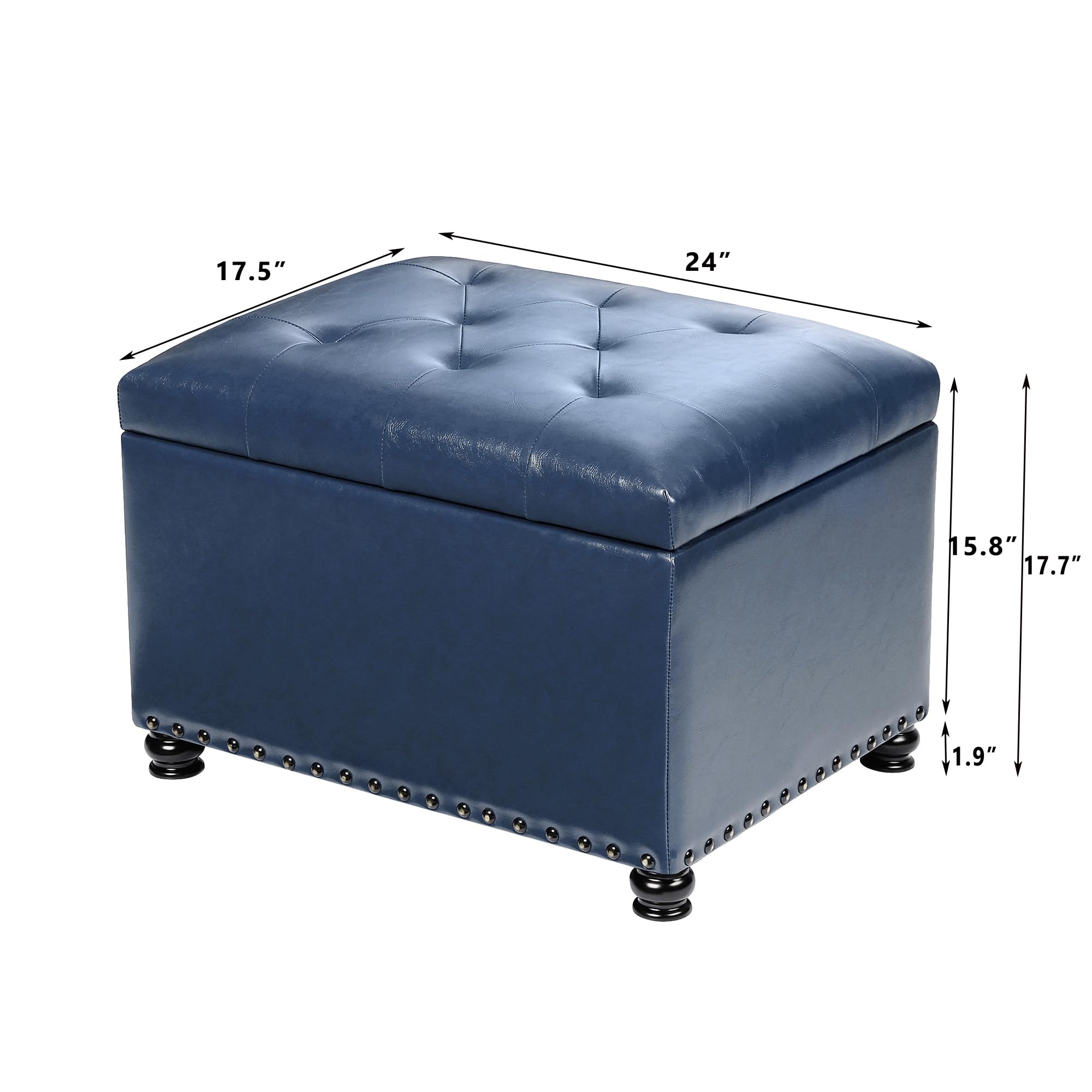 Faux Leather Storage Ottoman Bench Rectangle 24 Inch Foot Rest Ottomans