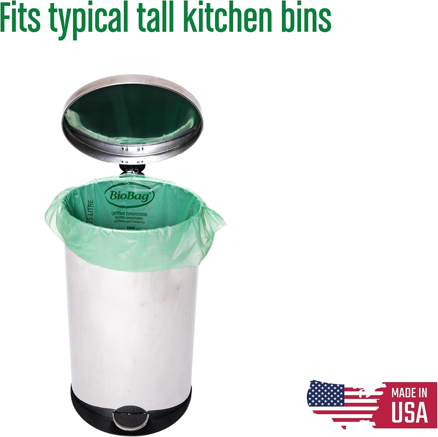 13 Gallon Tall Kitchen Compostable Trash Bags by BioBag (48 Count)