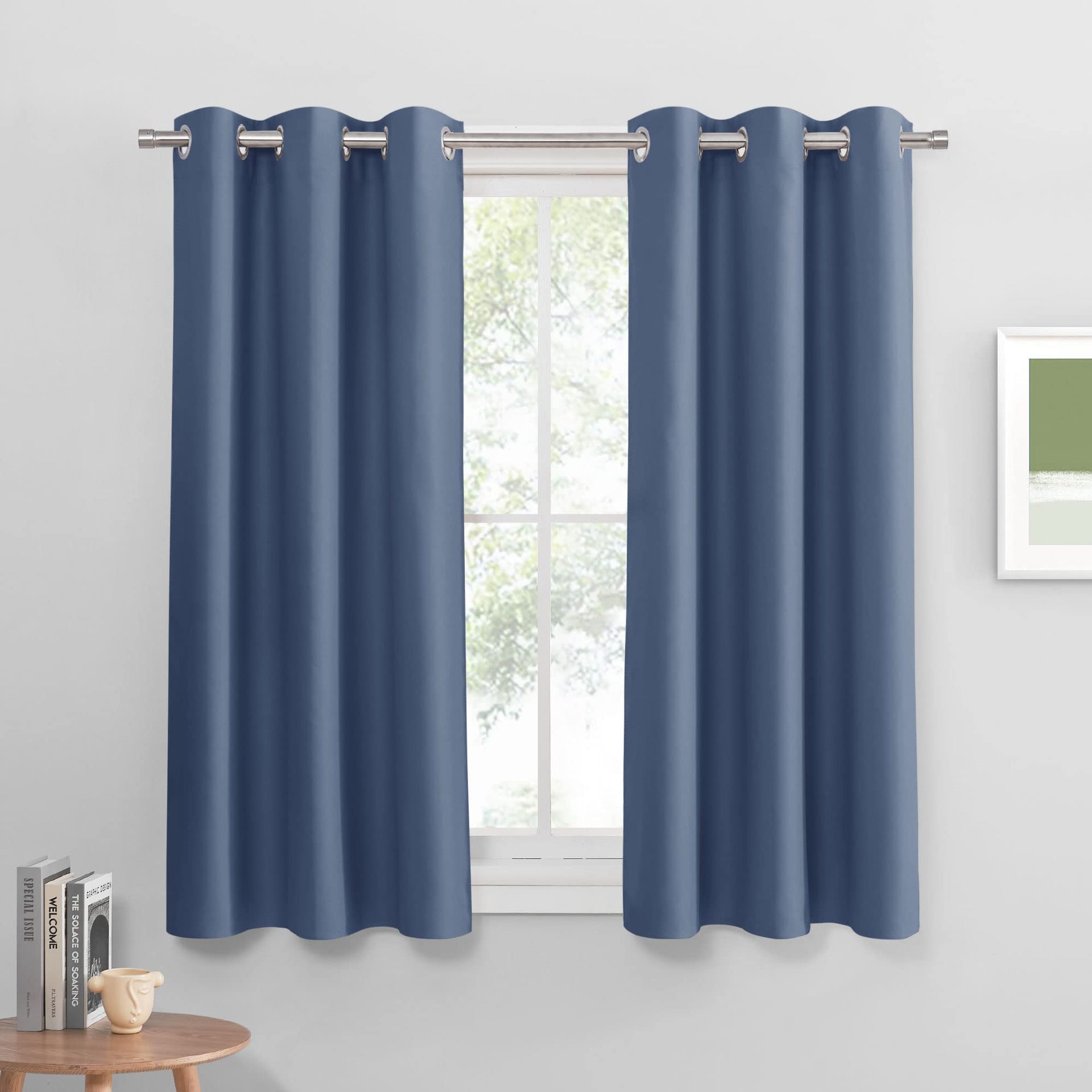 Stone Blue Small Curtains for Bathroom Windows (2 Count)