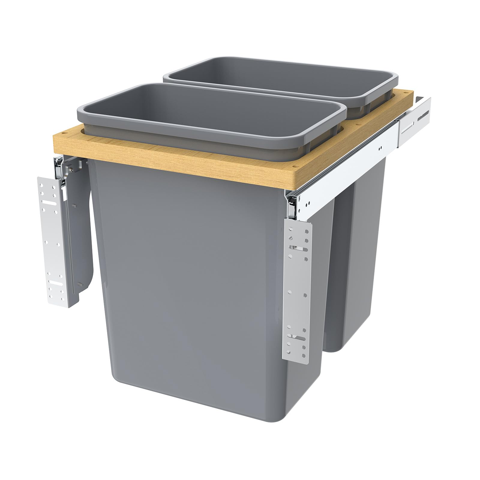 Double Pull Out Under Cabinet Trash Can 35 Qt Garbage Bin for 15" x 1.5" Face Frame
