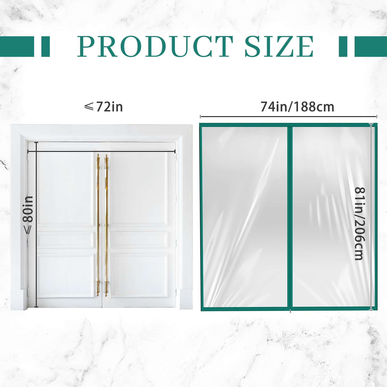 Zipper 72 x 80 Inch Dust Barrier Door Kit 6 x 6.7 ft Winter Construction Door Reusable Plastic Curtain Cover Containment Standard Doorway Temporary Wall Screen Sheeting for Bathroom Hallway