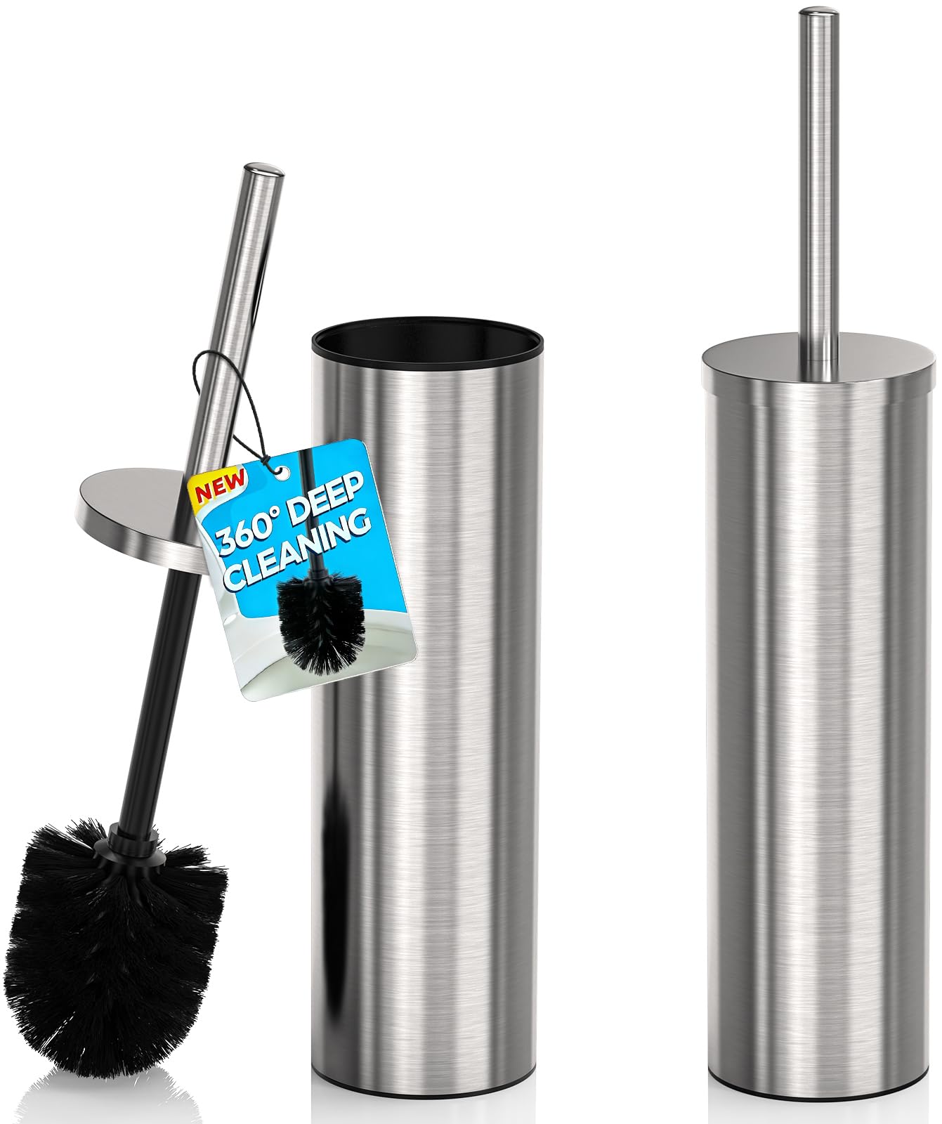 Toilet Bowl Brush and Holder for Bathroom Silver