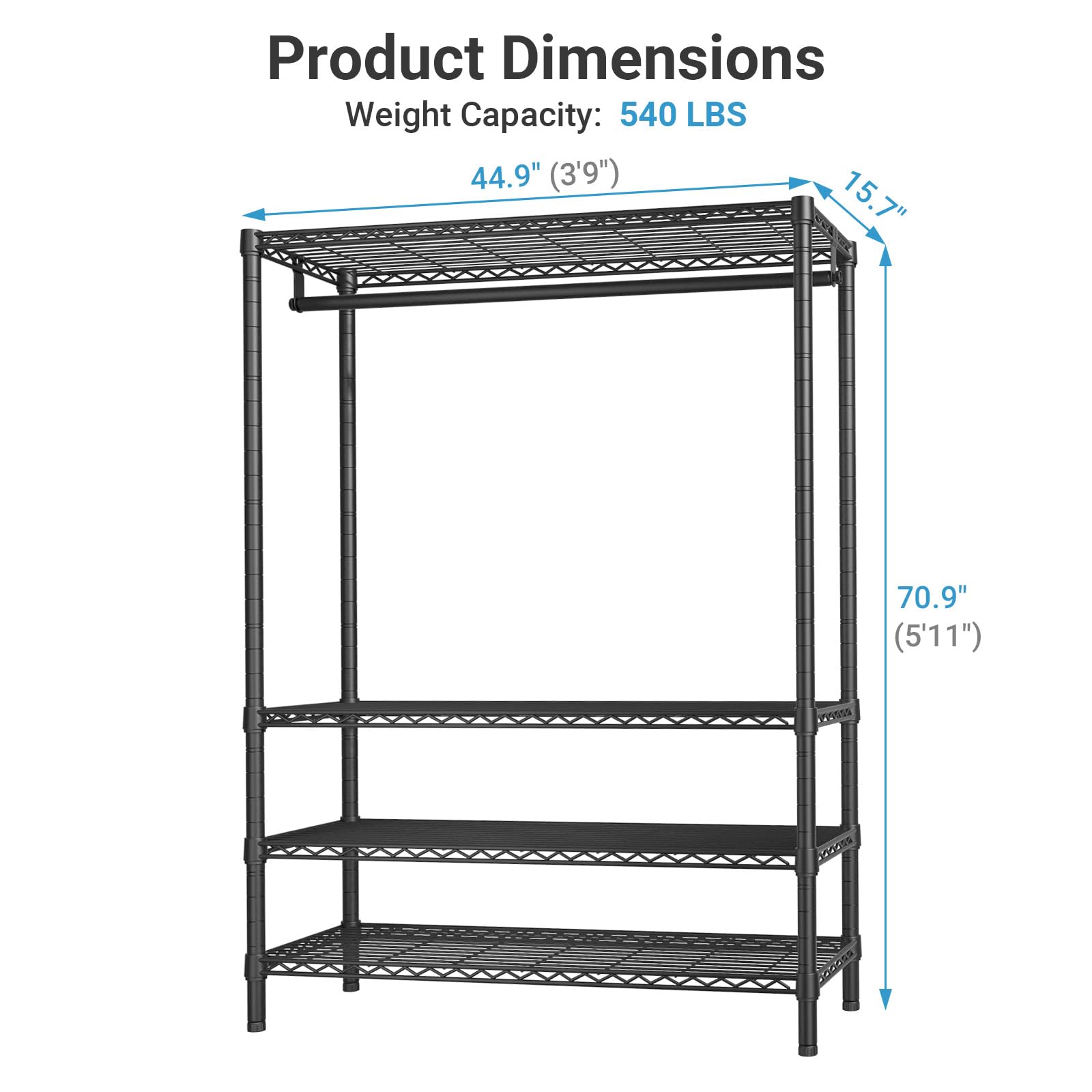 V1 Plus 4 Tier Clothes Rack with Shelves