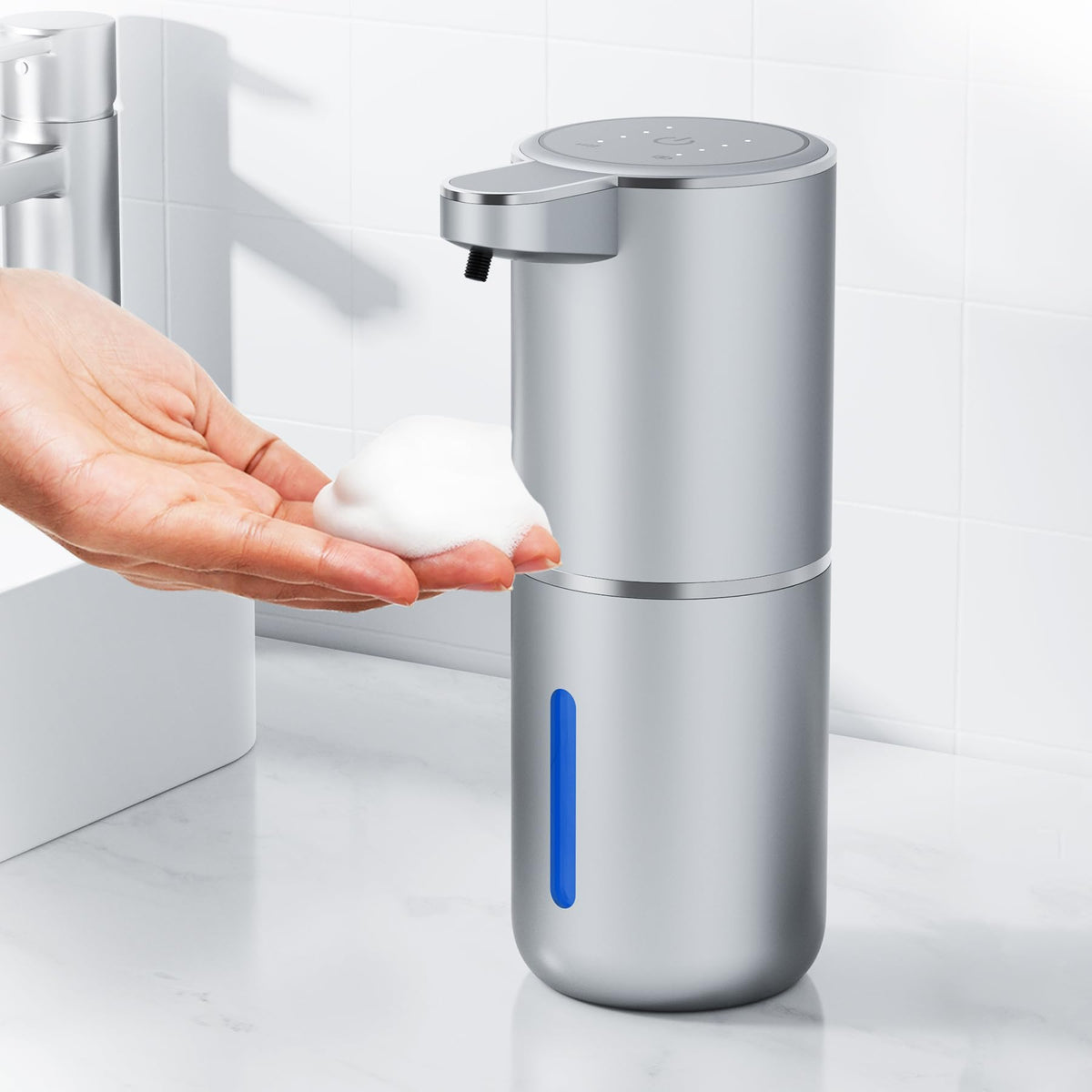 Automatic Foaming Soap Dispenser Foaming Hand Sanitizer Touchless 1500mAh Soap Dispenser Rechargeable with Sensor for Bathroom Kitchen 13.5oz