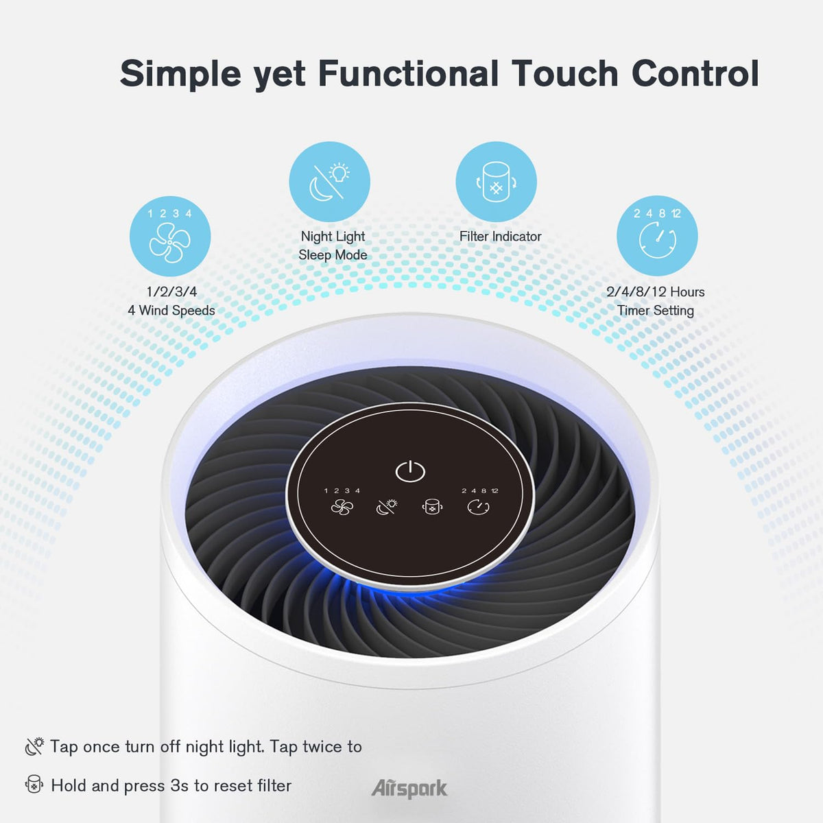 Airspark Air Purifier for Home Bedroom Up to 2400 Ft² 4