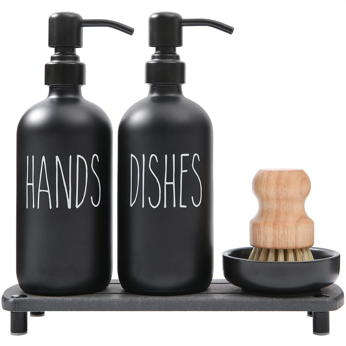 Matte Black Soap Dispenser Set Comes with Stainless Steel Pumps
