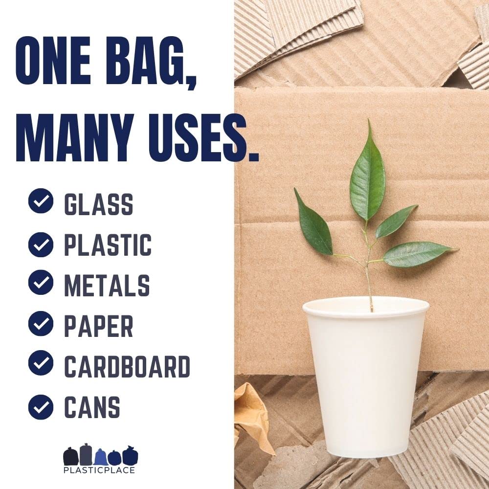 12 16 Gallon Recycling Bags │ 1.2 Mil │ Blue Garbage Can Liners with Logo │ 24" x 31" (250 Count)