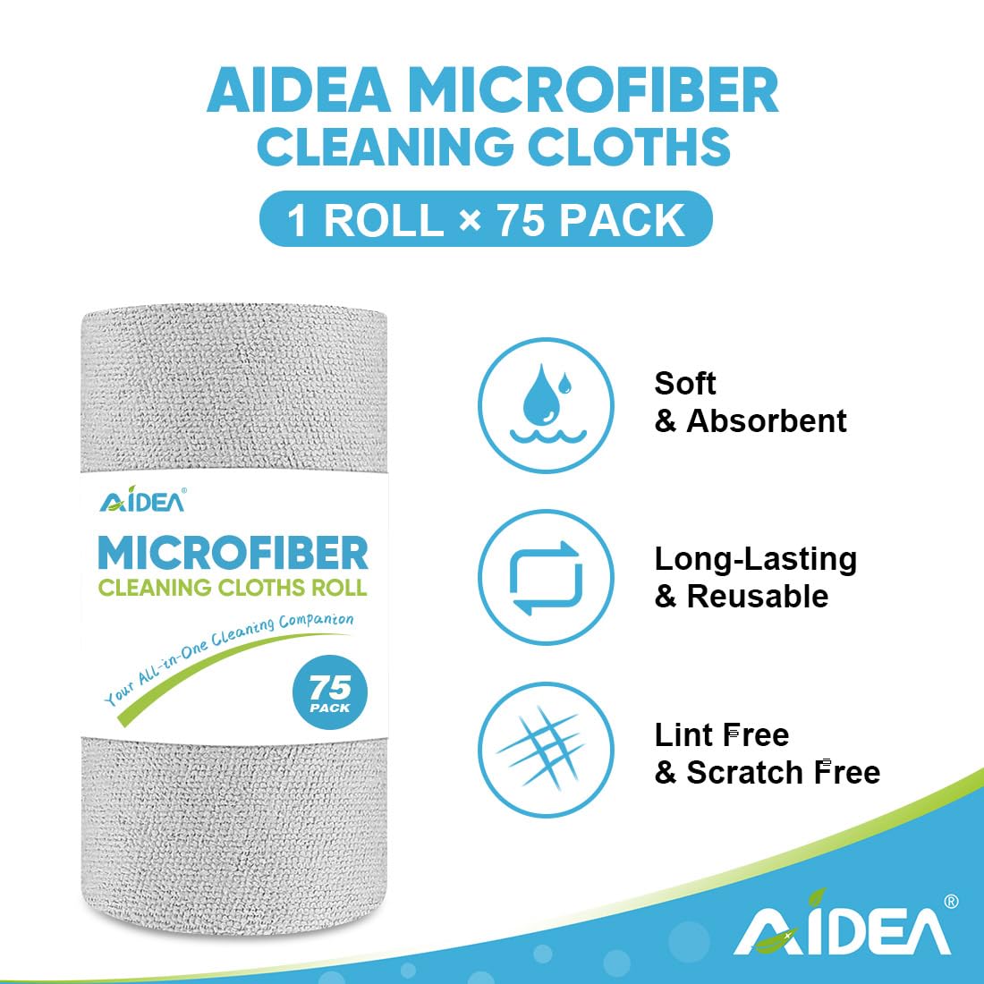 Microfiber Cleaning Cloth Roll (75 Count)