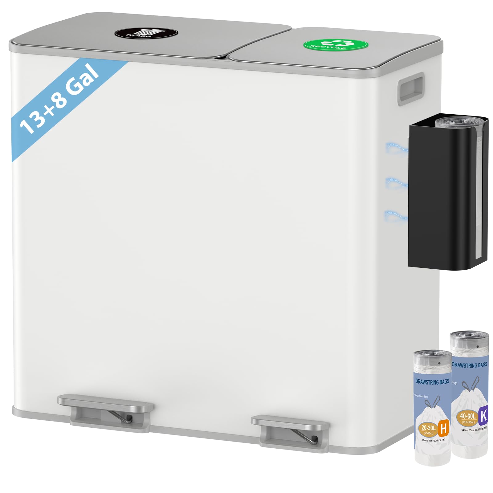 Dual Trash and Recycling Bins for Kitchen (2 Count)