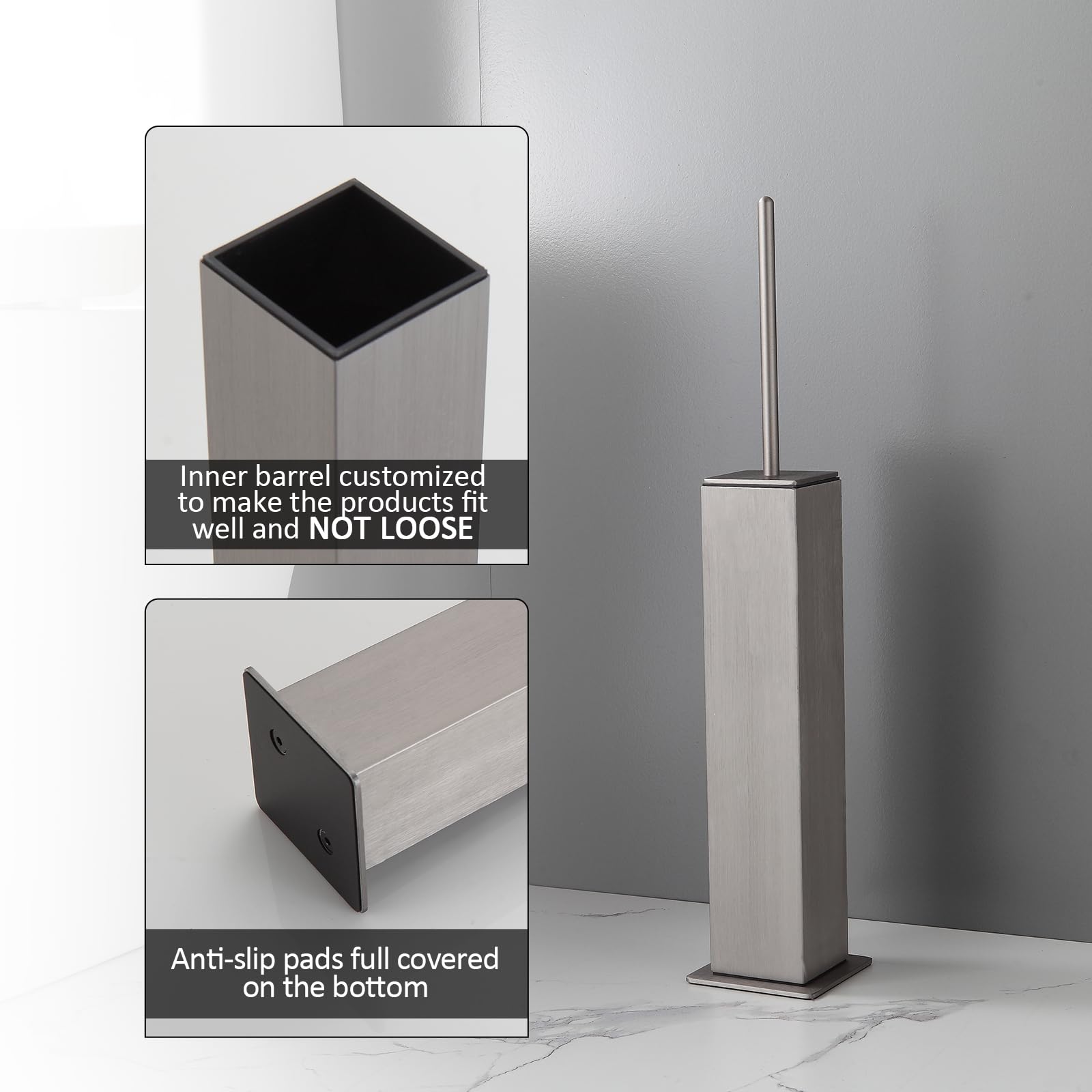 Toilet Brush with Holder Set Brushed Nickel Aluminium Standing for Bathroom Toilet Bowl Cleaner Brush and Holder Set