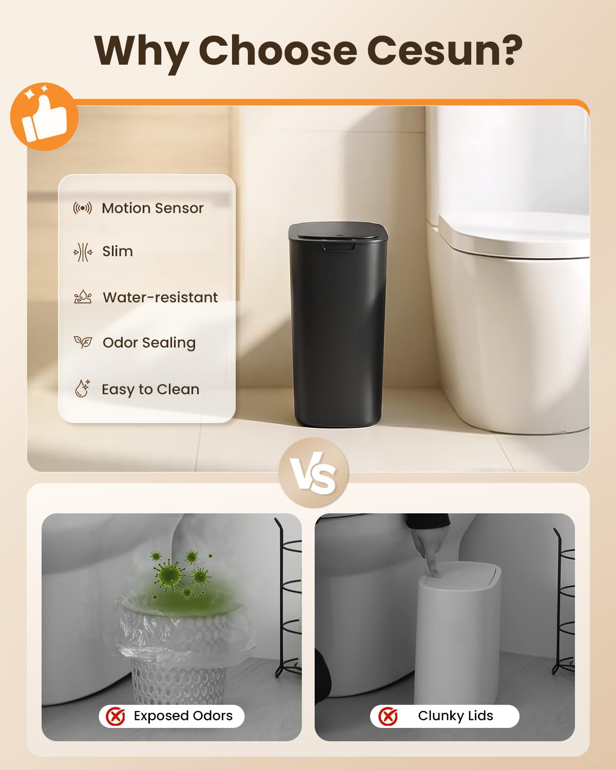 5 Gallon Automatic Bathroom Trash Can with Lid
