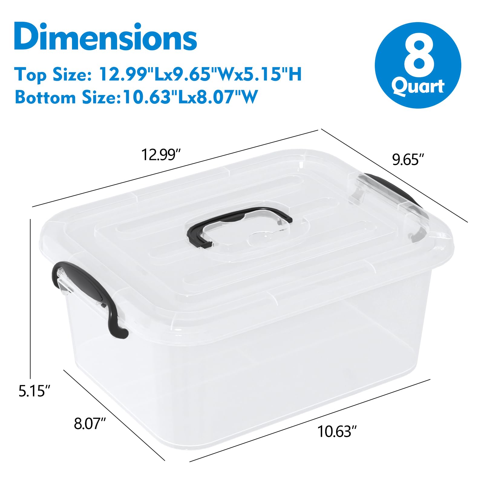 8 Quart Clear Plastic Storage Latching Bin with Handle (2 Count)