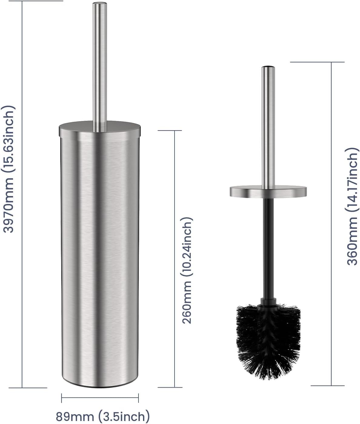 Toilet Bowl Brush and Holder for Bathroom Silver
