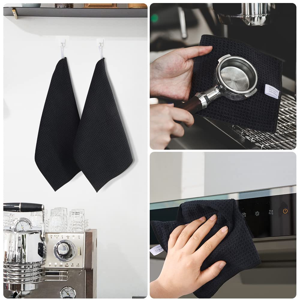 Waffle Microfiber Dish Cloths Black Kitchen Towels (10 Count)