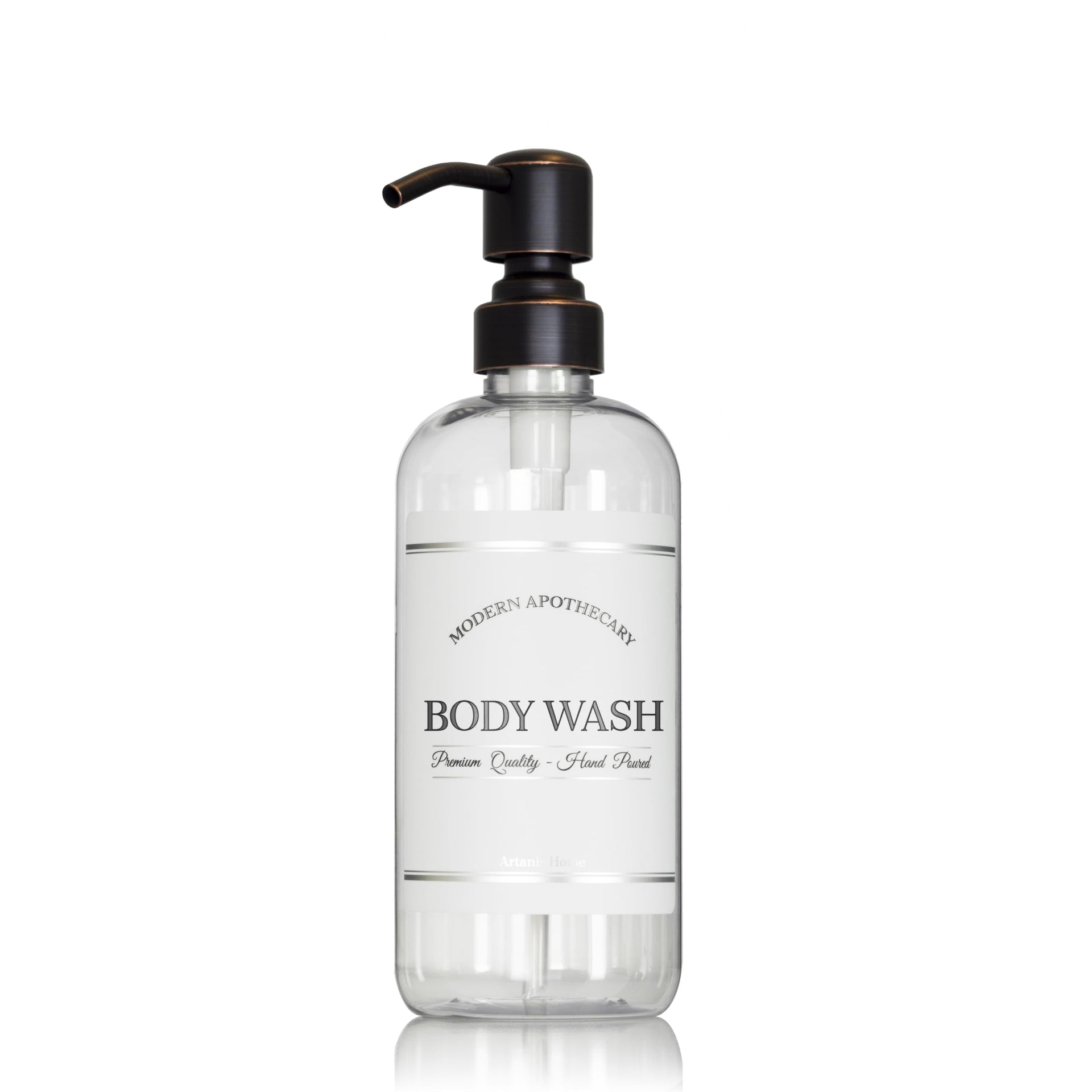 Refillable Clear PET Plastic 16 oz Body Wash Bottle with Oil Rubbed Bronze Pump Dispenser