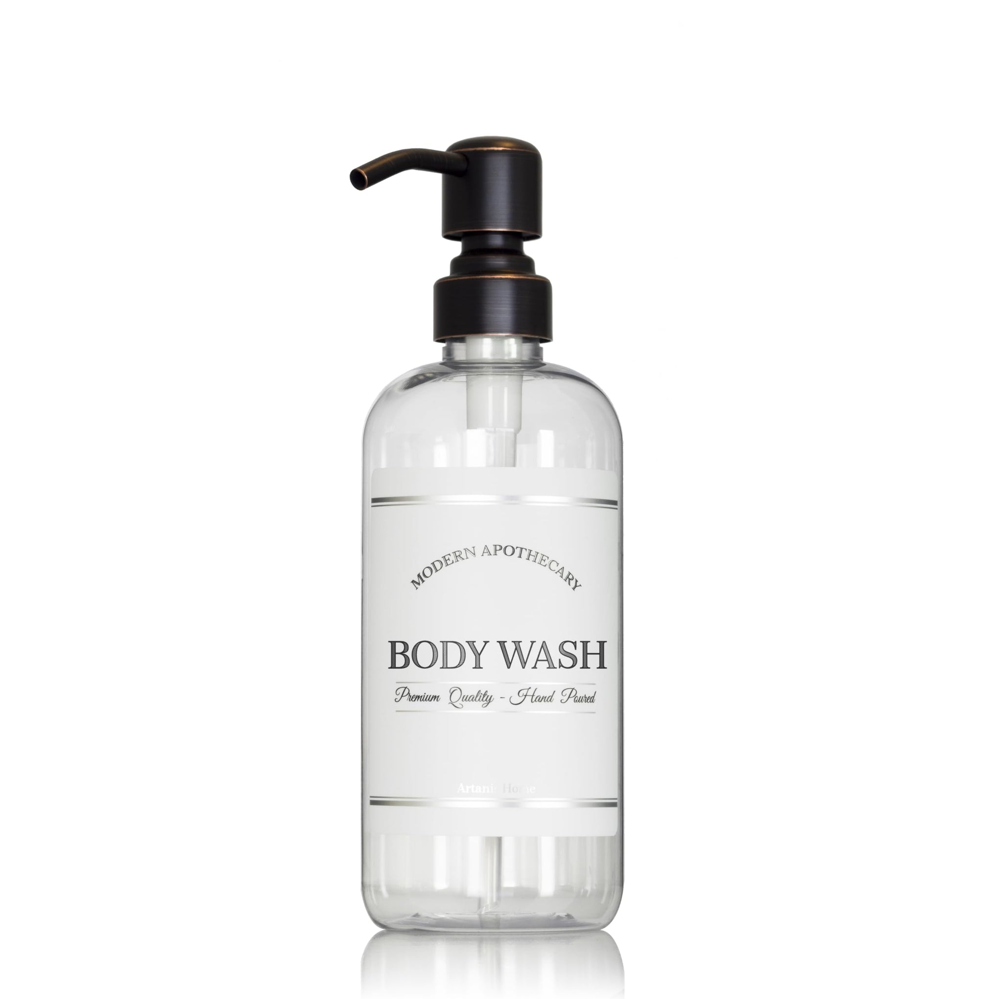 Refillable Clear PET Plastic 16 oz Body Wash Bottle with Oil Rubbed Bronze Pump Dispenser