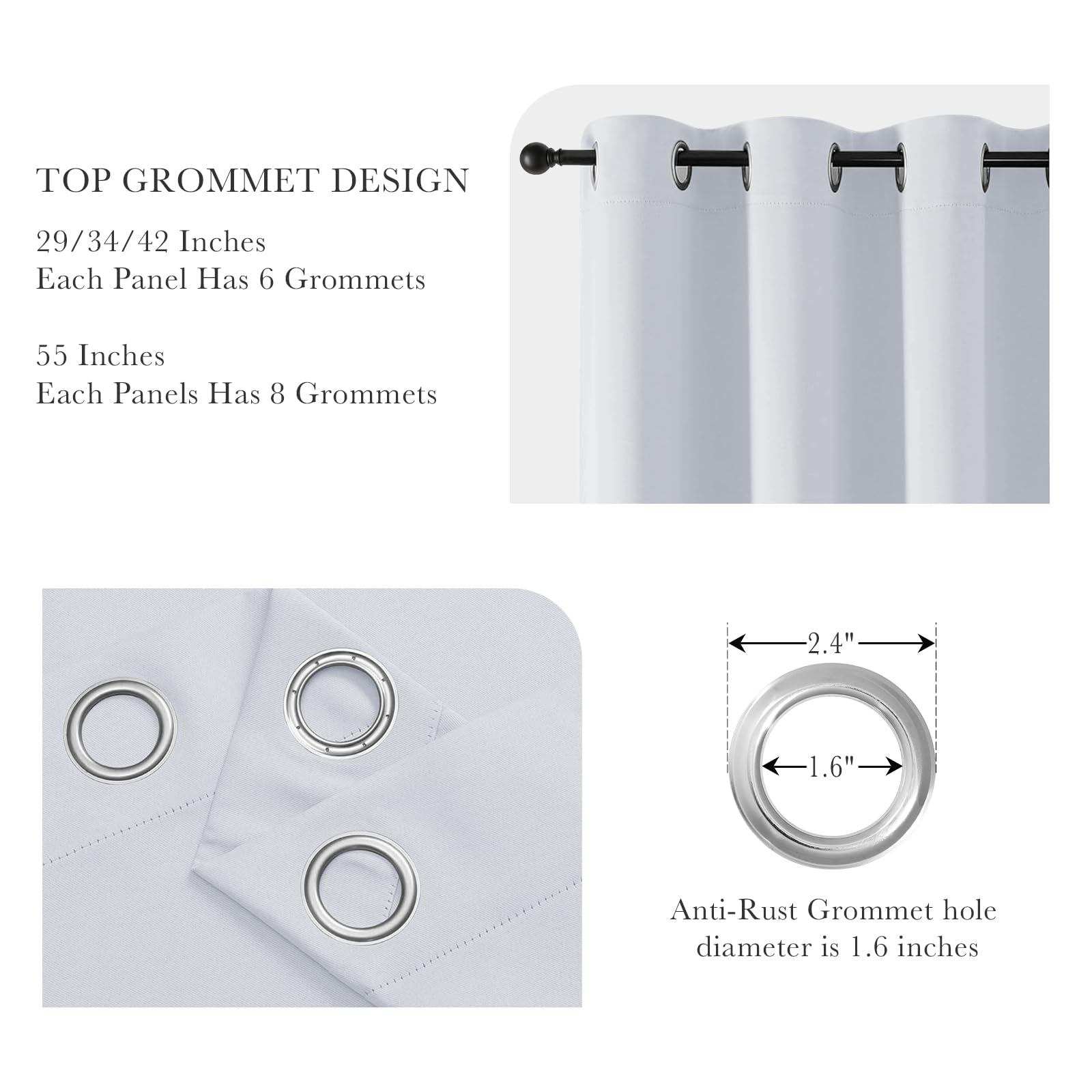 Greyish White Blackout Curtains for Bedroom 63 Inch Length 2 Pcs (2 Count)