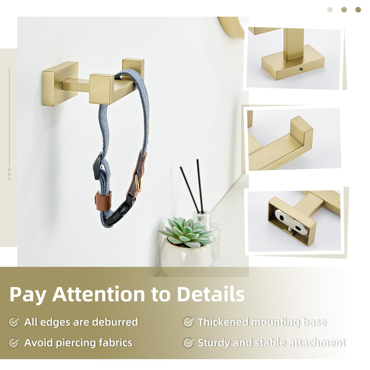 Double Towel Hook Brushed Gold