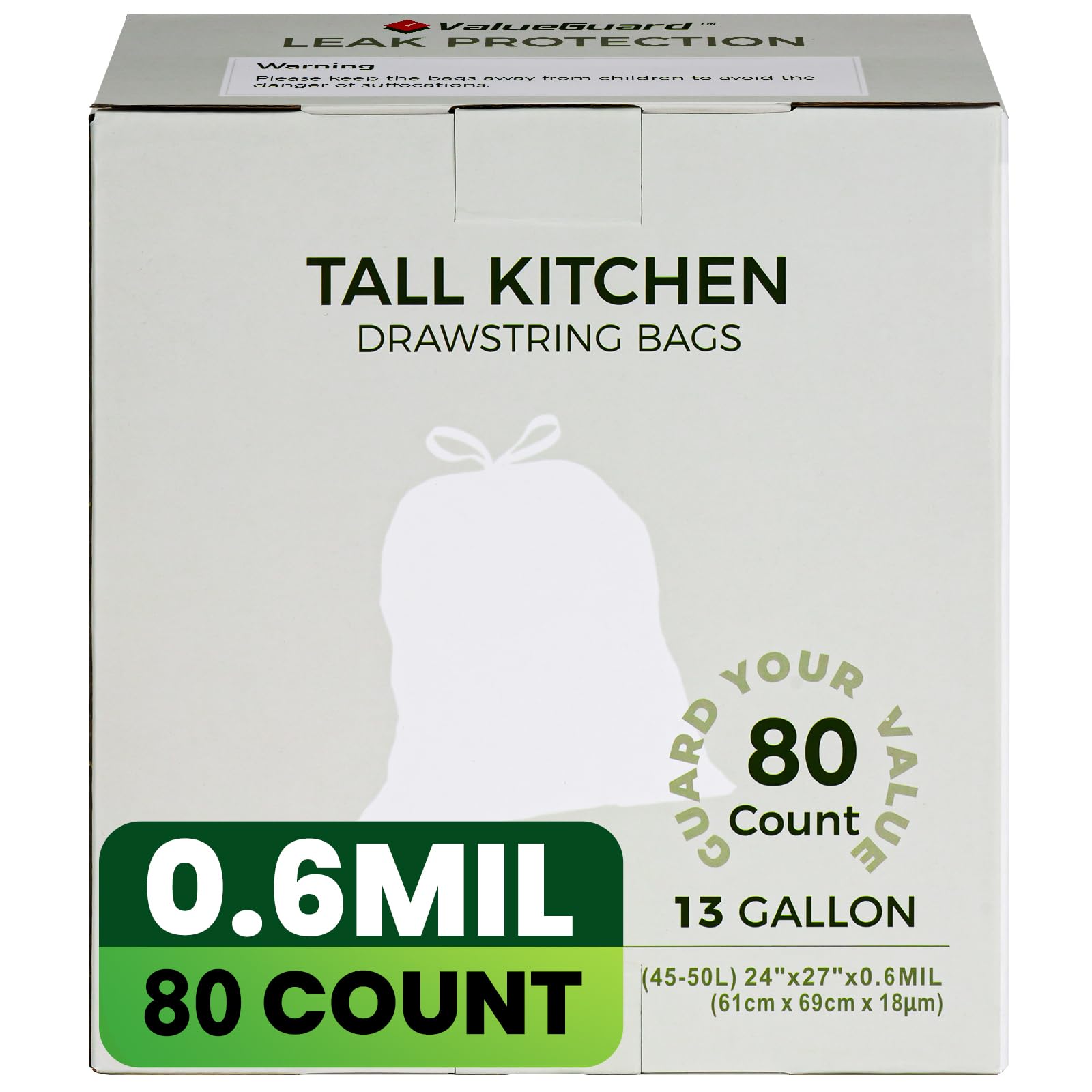 Large Trash Bag 13 Gallon Tall Drawstring 100% Post (80 Count)
