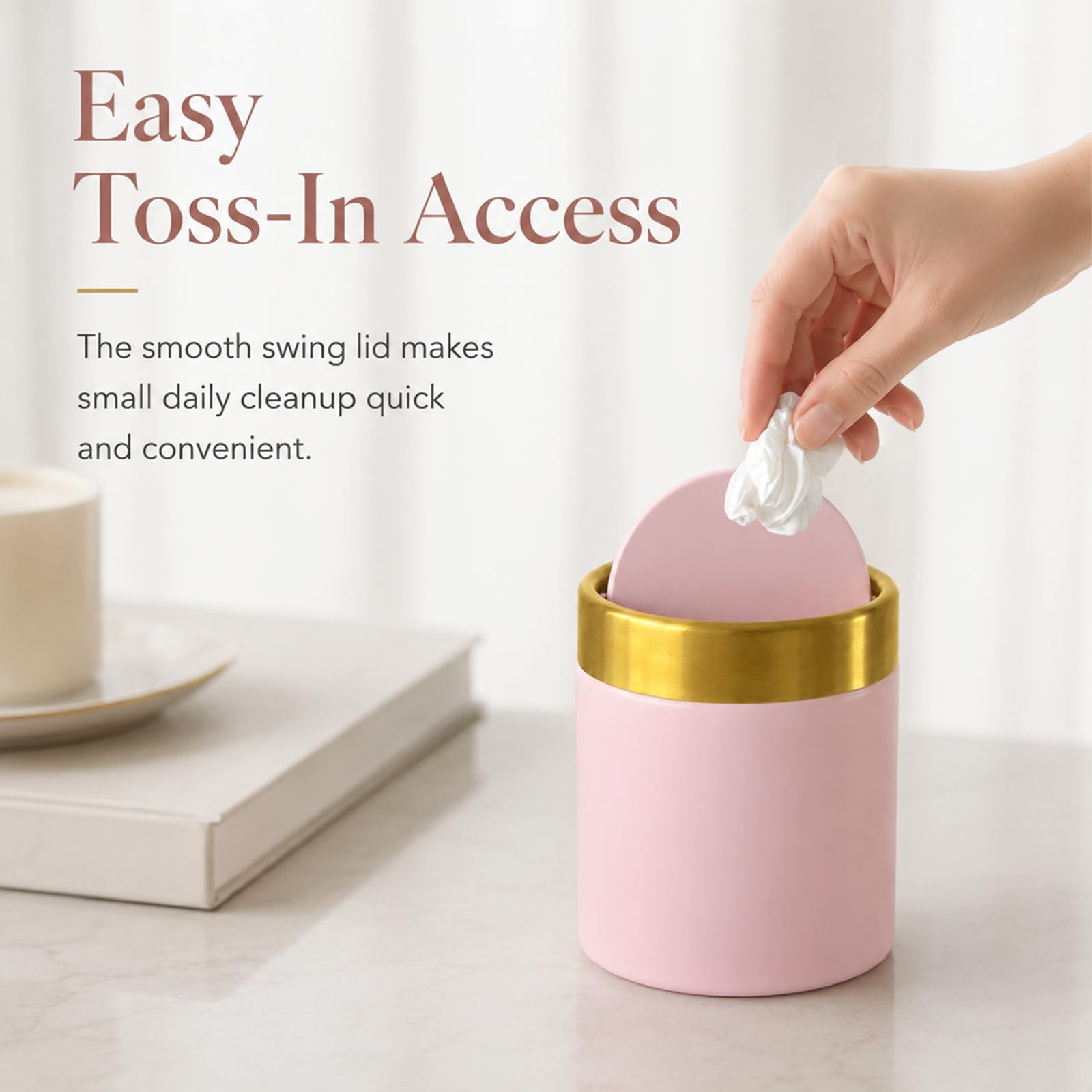 Pink Mini Countertop Trash Can with Lid