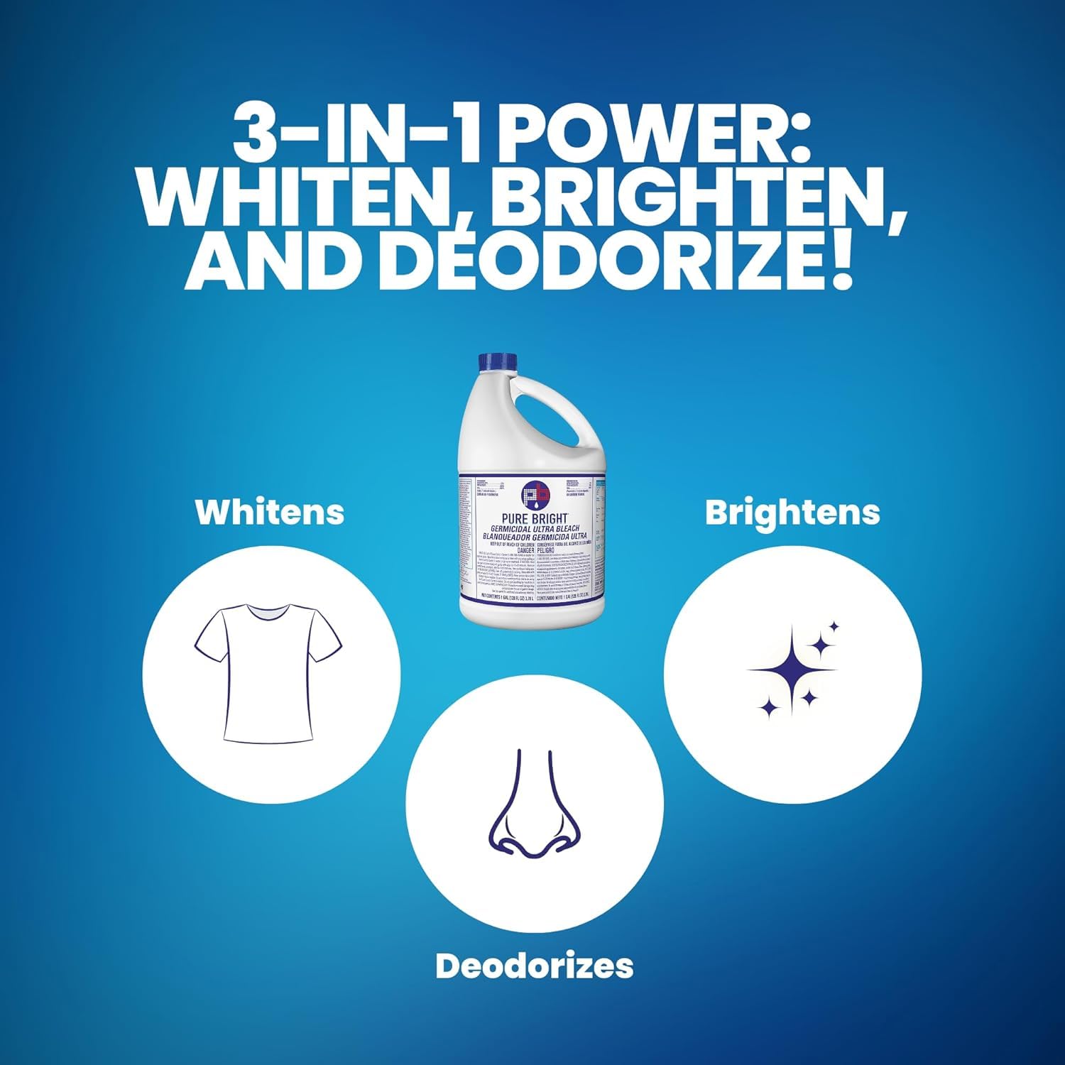 6 Gallons) - Liquid Chlorine Bleach, for Laundry, Household and Commercial Cleaning, 1 Gallon Jugs (768 Fl Oz)