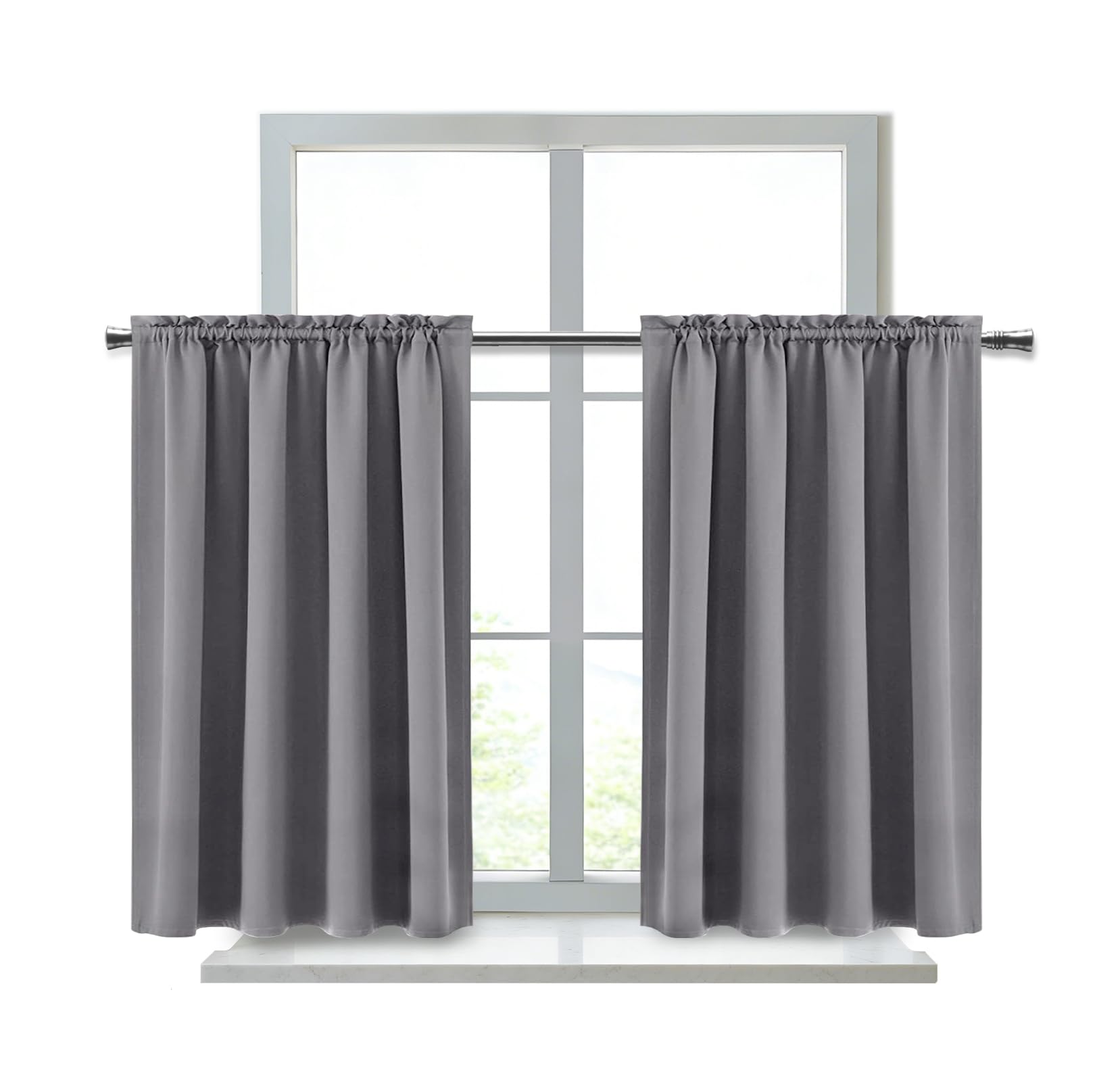 Short Blackout Curtains 52 x 36 Inch Long for Kitchen RV Bunk Grey (2 Count)