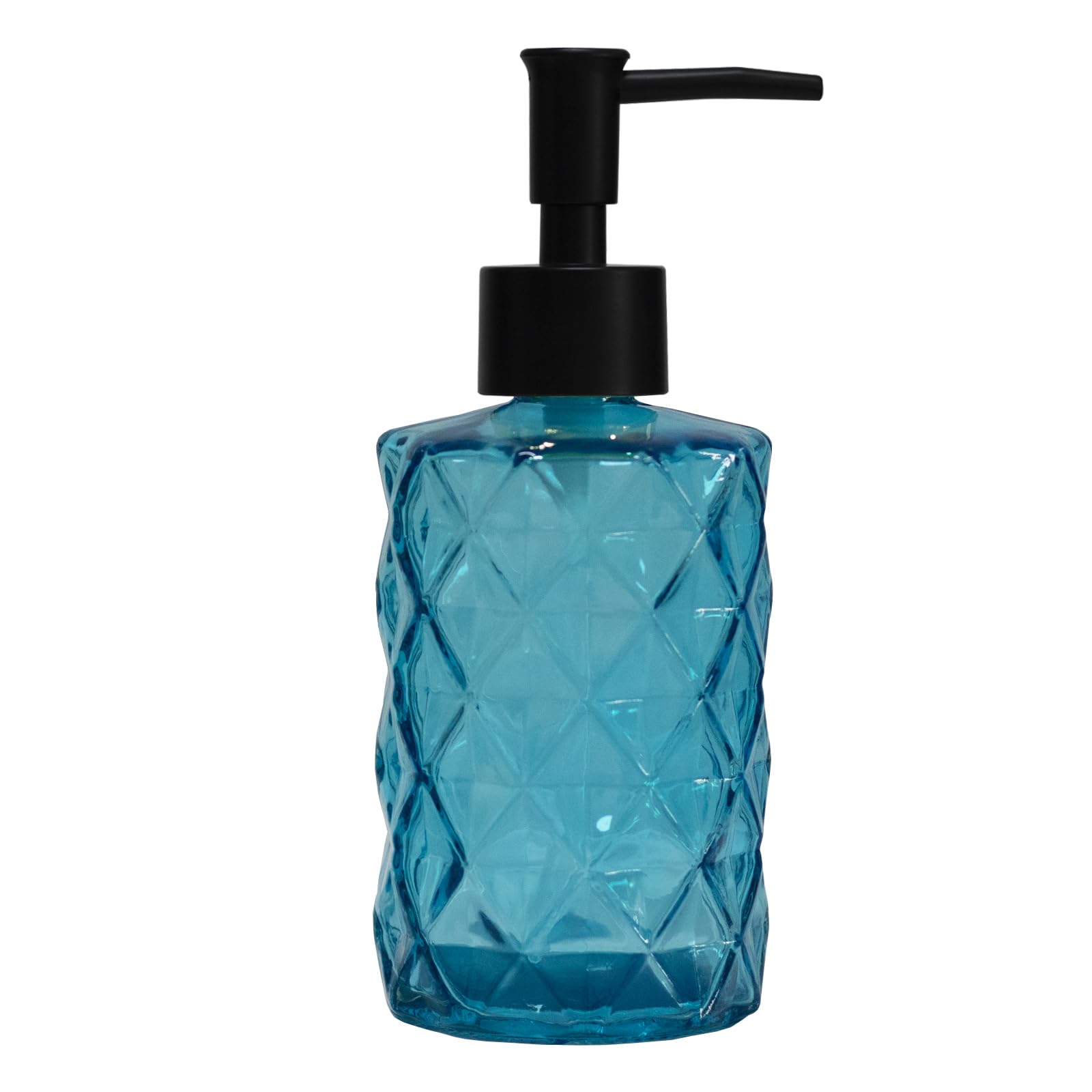 Blue Glass Soap Dispenser with Black Plastic Pump