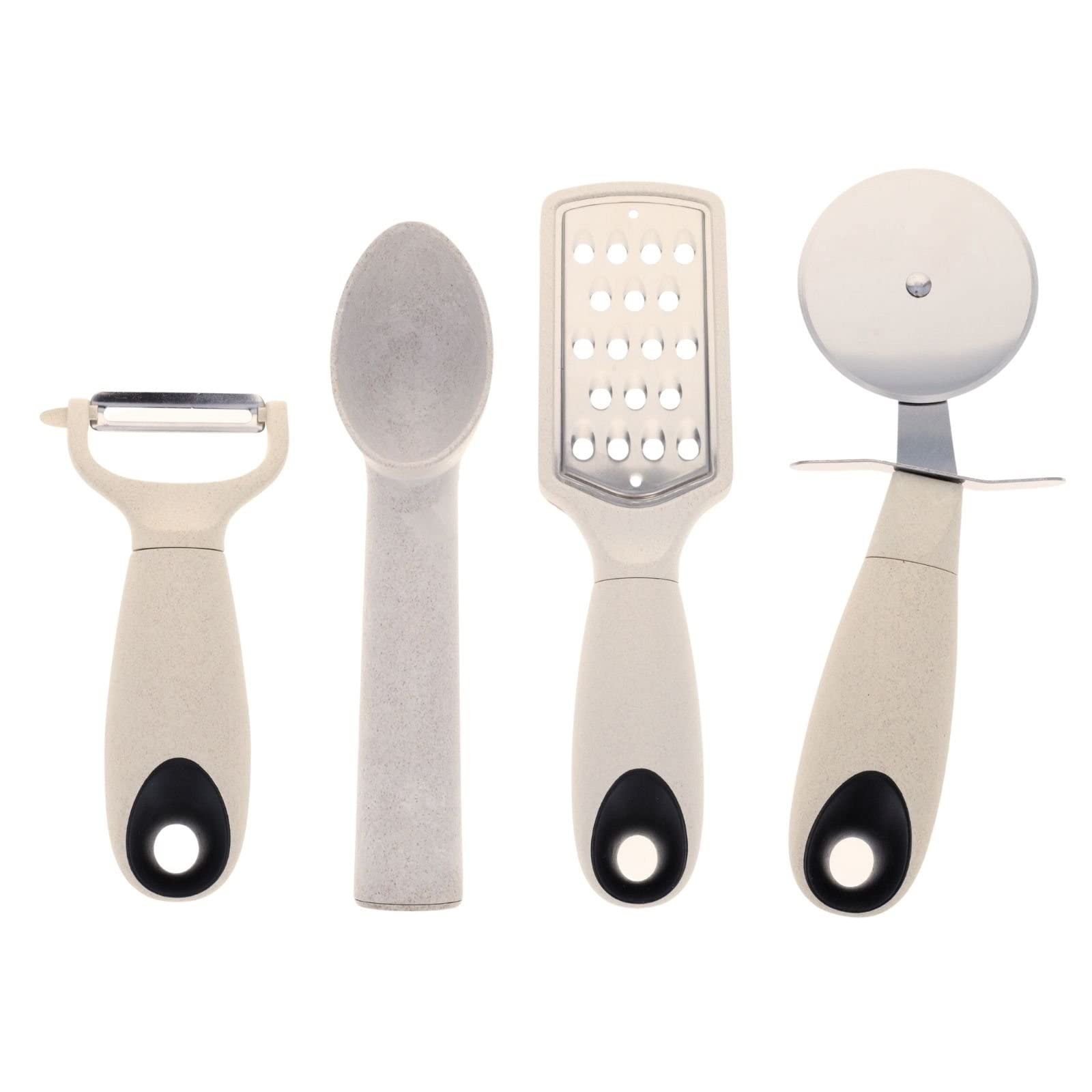 4pc Wheat Straw Kitchen Utensils Peeler Pizza Cutter Scoop and Grater