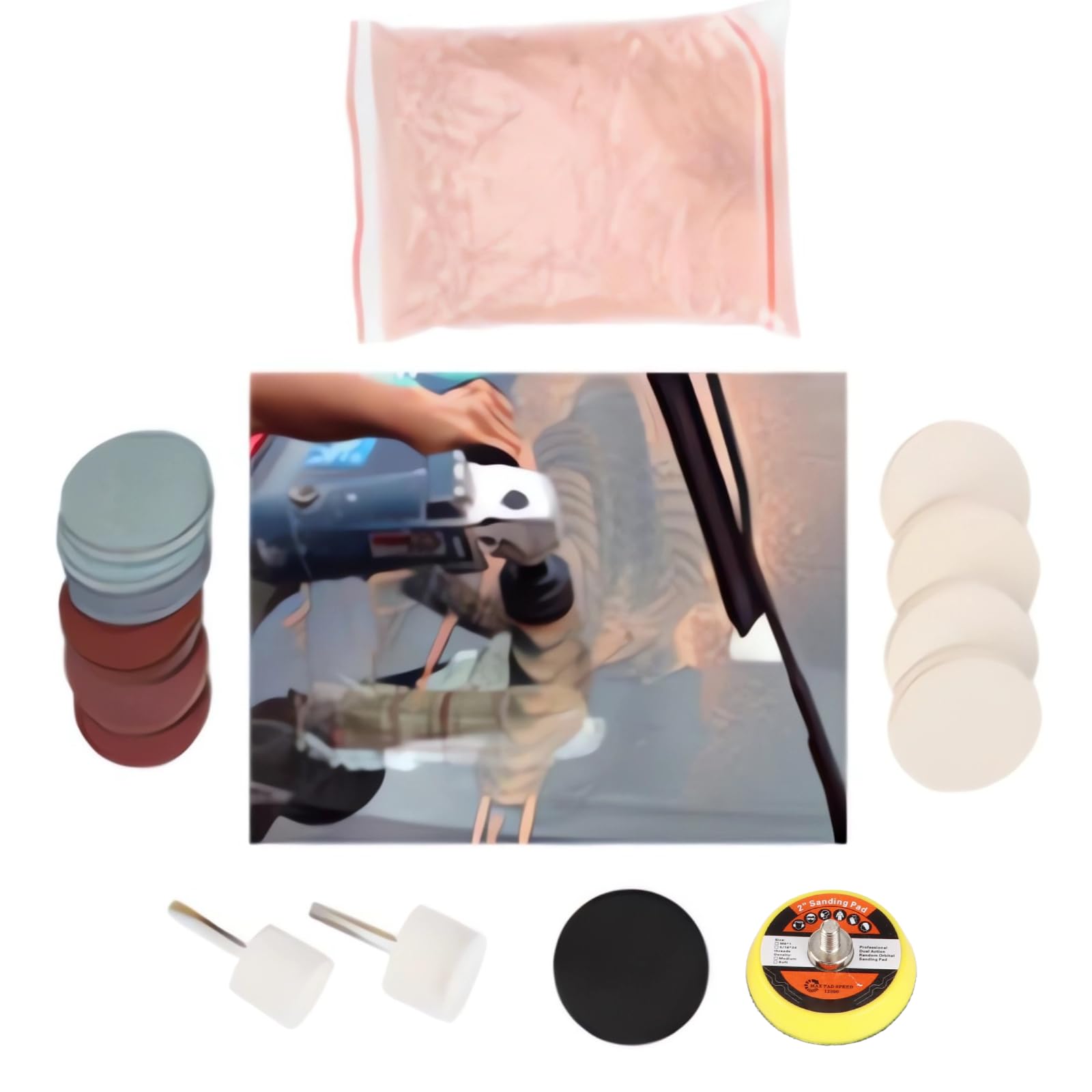 Windshield Scratch Remover Glass Polishing Kit Abrasive Discs Felt Pads for Auto Windshield Repair
