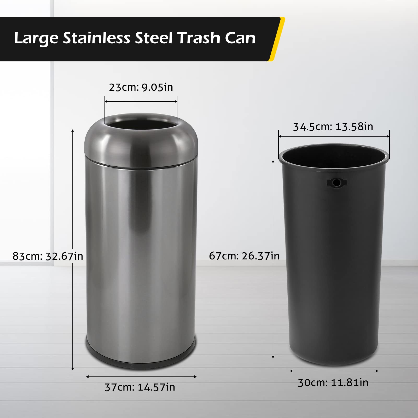 Large Trash Can Commercial Stainless Steel Garbage Can with Lid