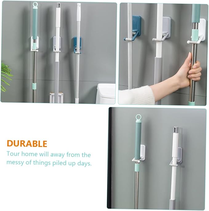 3pcs Microfiber Mop and Broom Holder Wall Mount Adhesive Mop Hanger Space Saving Broom Rack for Floor Cleaner Easy Install for Home