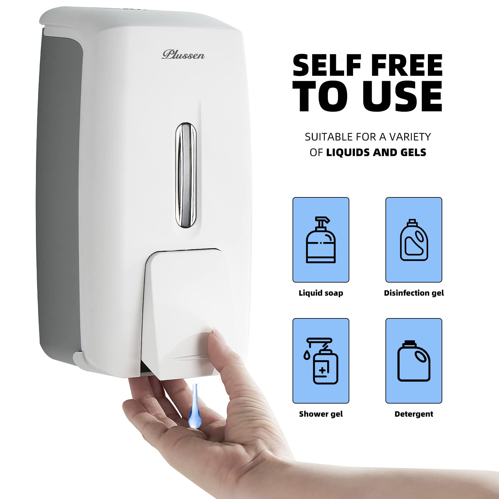 Soap Dispenser Wall Mount Adhesive Commercial Soap Dispenser 800ml No Drill Hand Sanitizer Dispenser for Bathroom Support Liquid and Gel