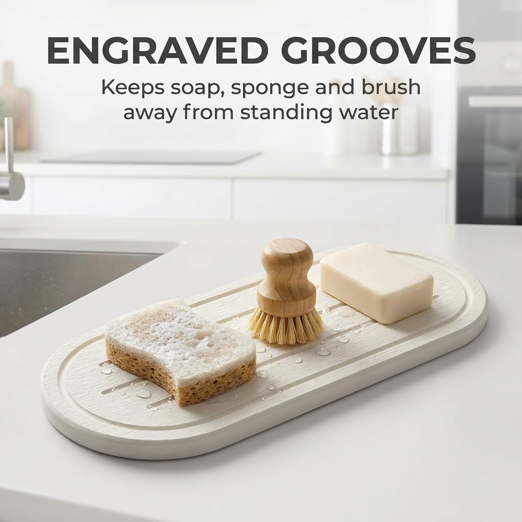 2PCS Water Absorbing Stone Drying Tray Mat for Bathroom Sink & Kitchen Counter Faucet Organizer Decor (2 Count)