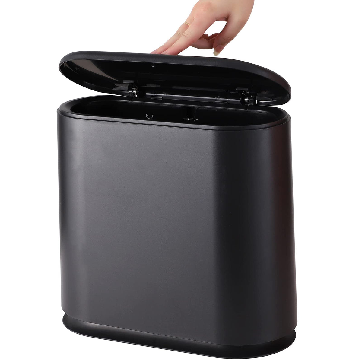 Black Slim Bathroom Trash Can with Press Top Lid