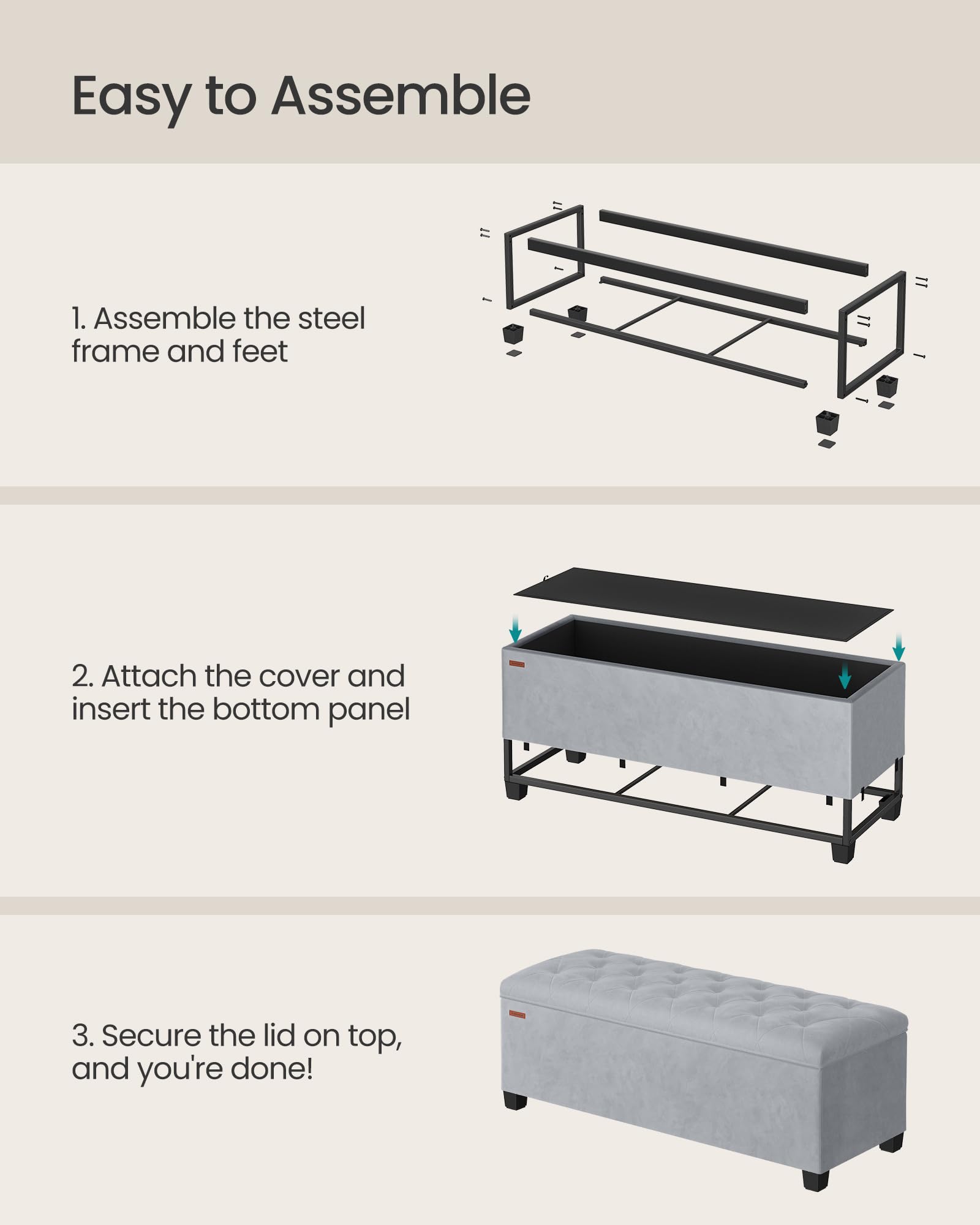 Velvet Storage Ottoman Bench