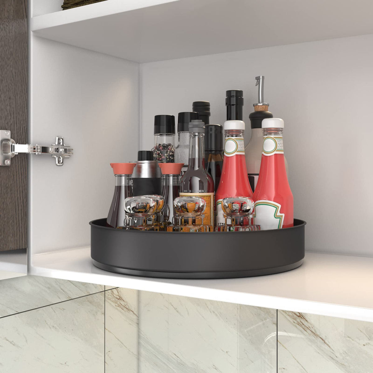 Lazy Susan Stainless Steel Black Spice Rack Turntable for Pantry Cabinet