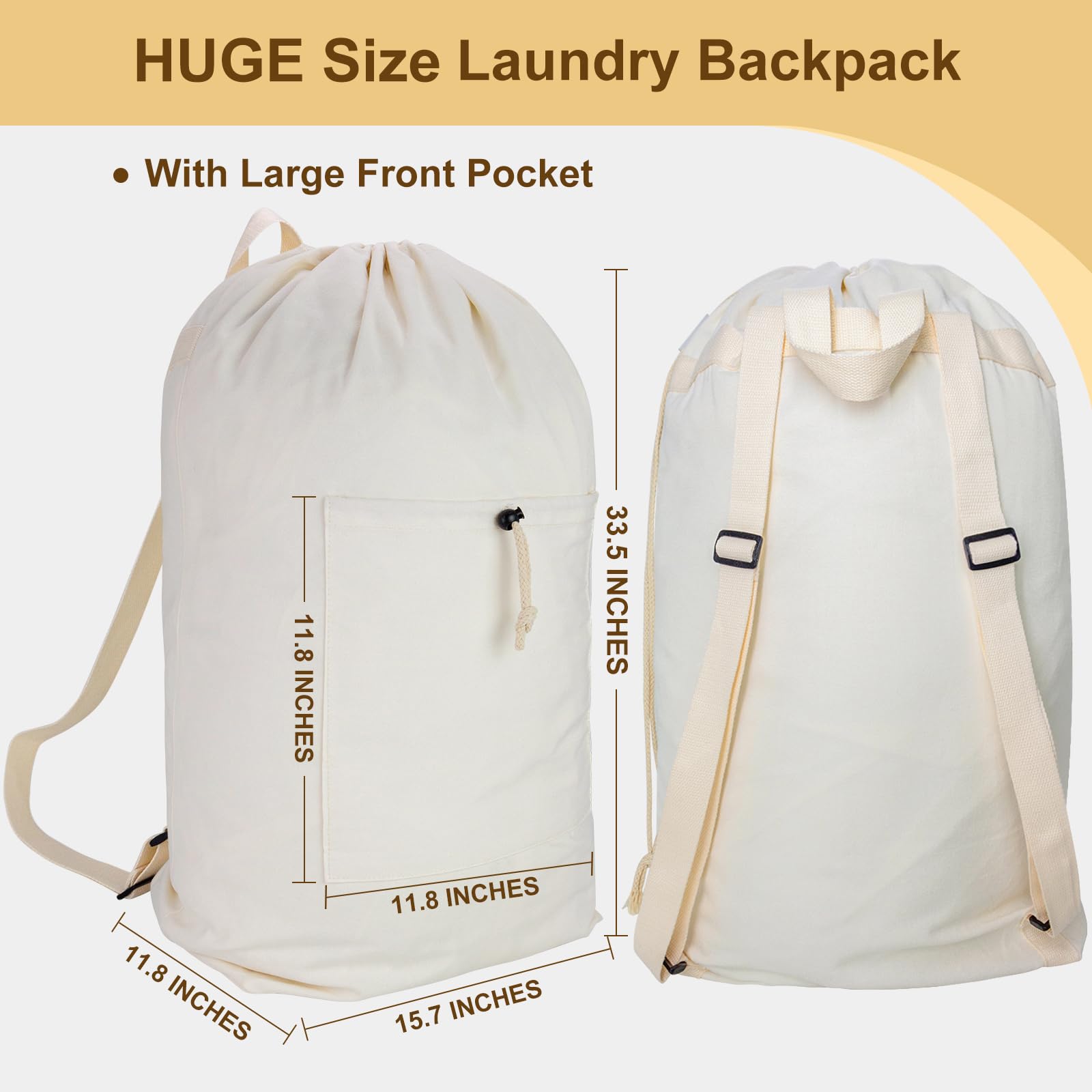 Laundry Backpack Canvas Laundry Bag with Straps Drawstring