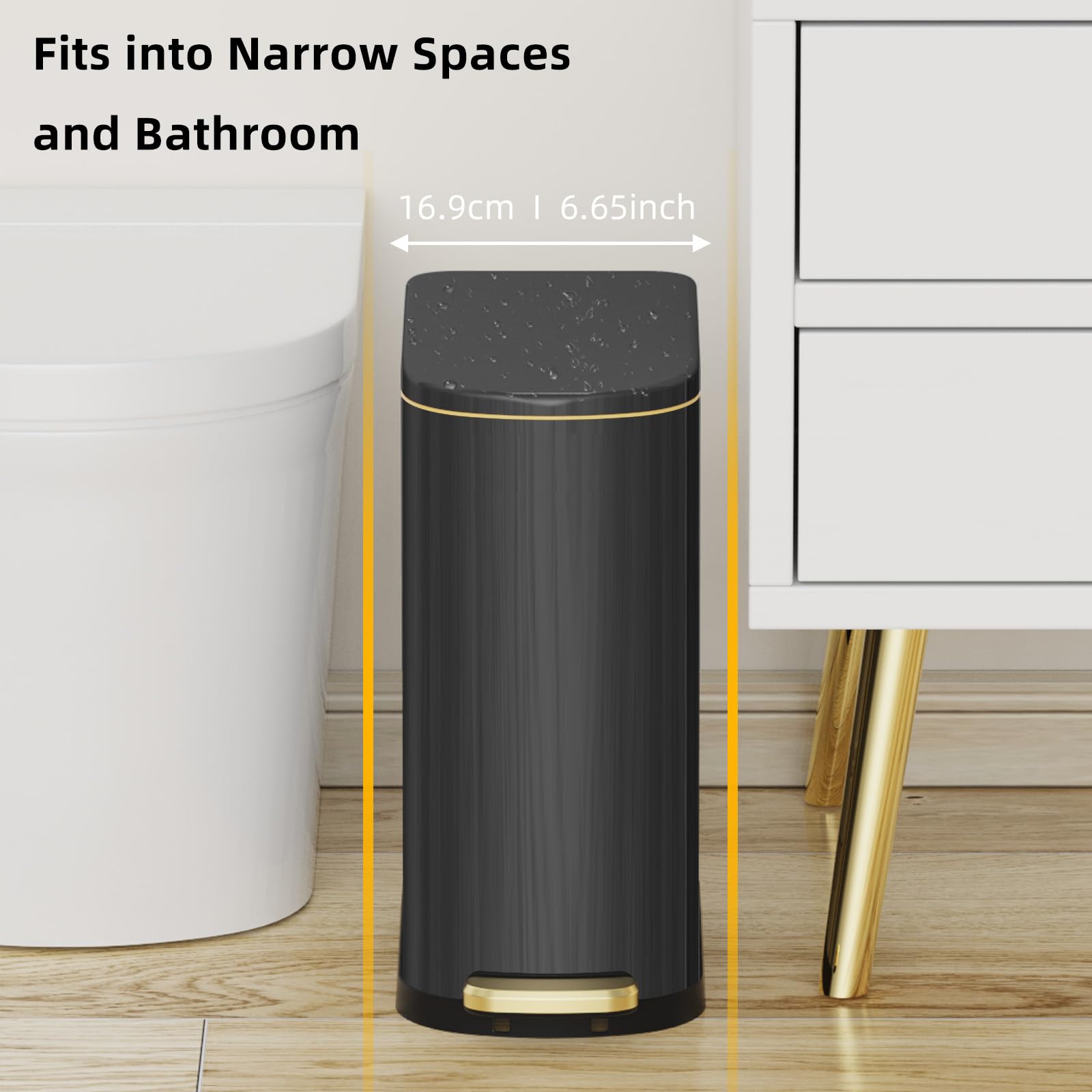 2.6 Gallon Slim Bathroom Trash Can with Soft