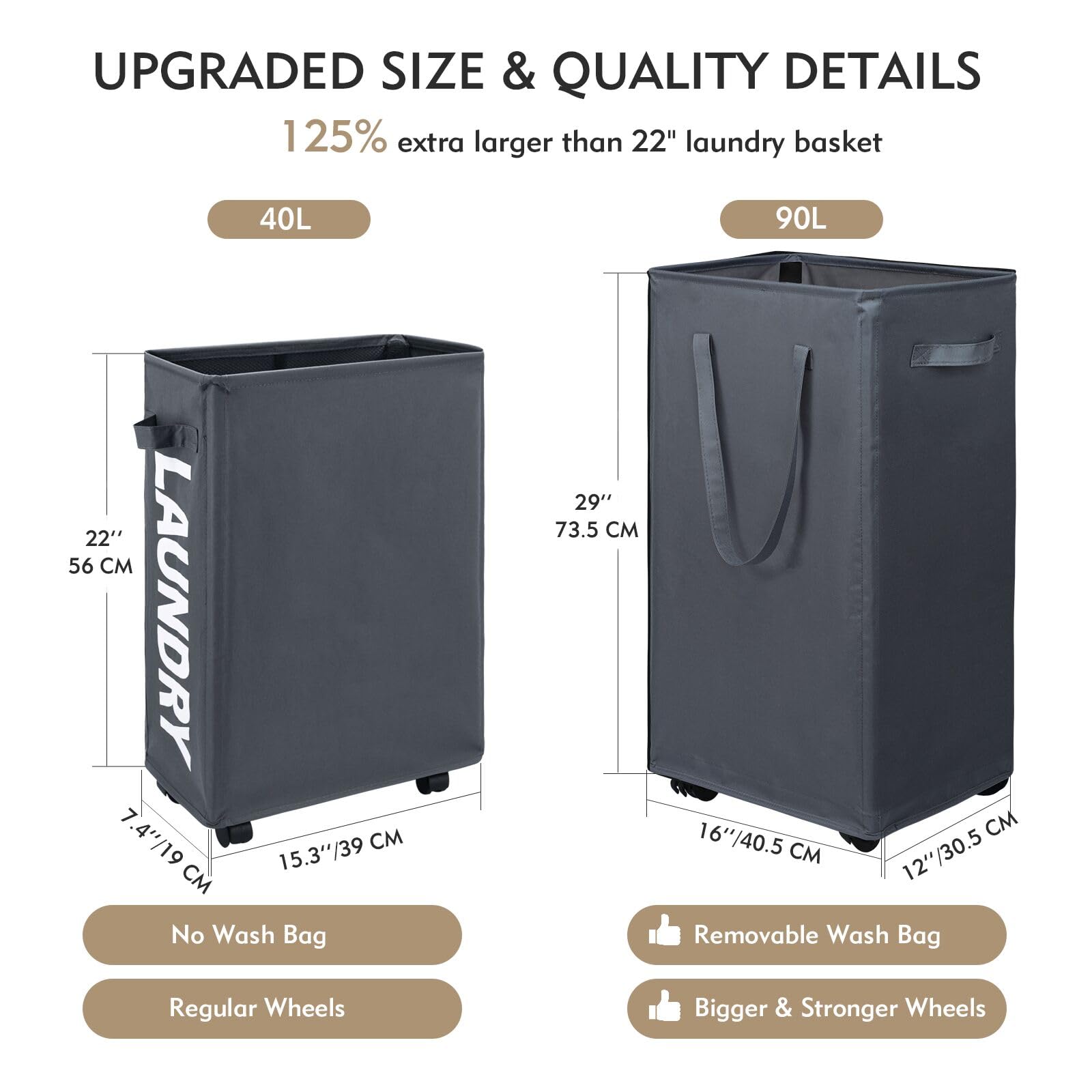 90L X Large Rolling Laundry Basket Hamper on Wheels