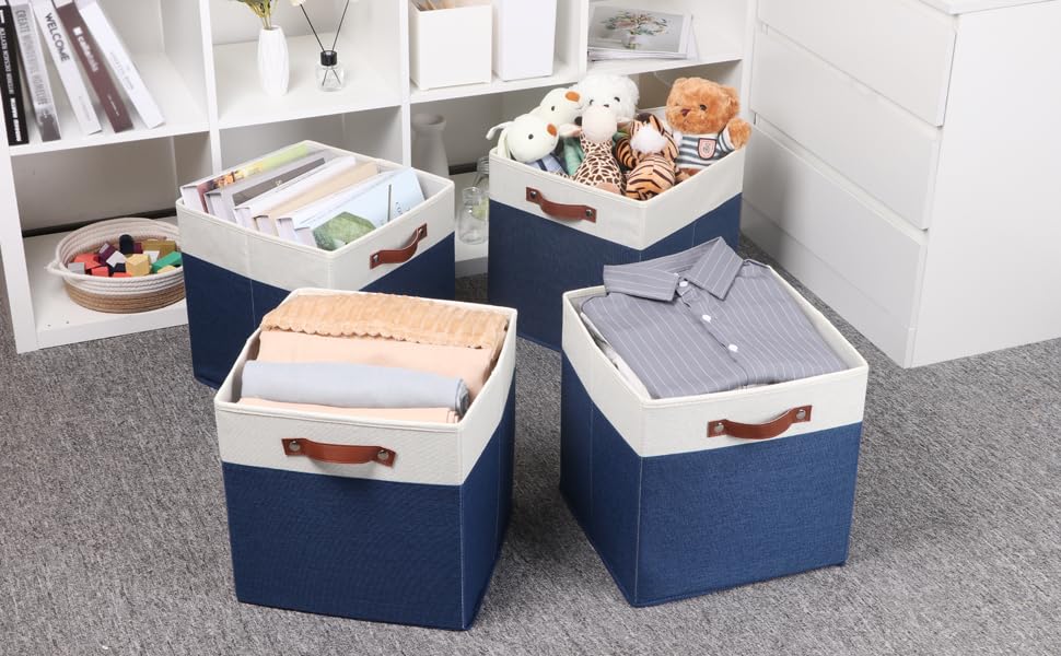 Fabric Storage Bins for Cube Organizer 4 Pack Cube Storage Bins 13 Storage Cubes for Shelves Storage Baskets for Organizing Books