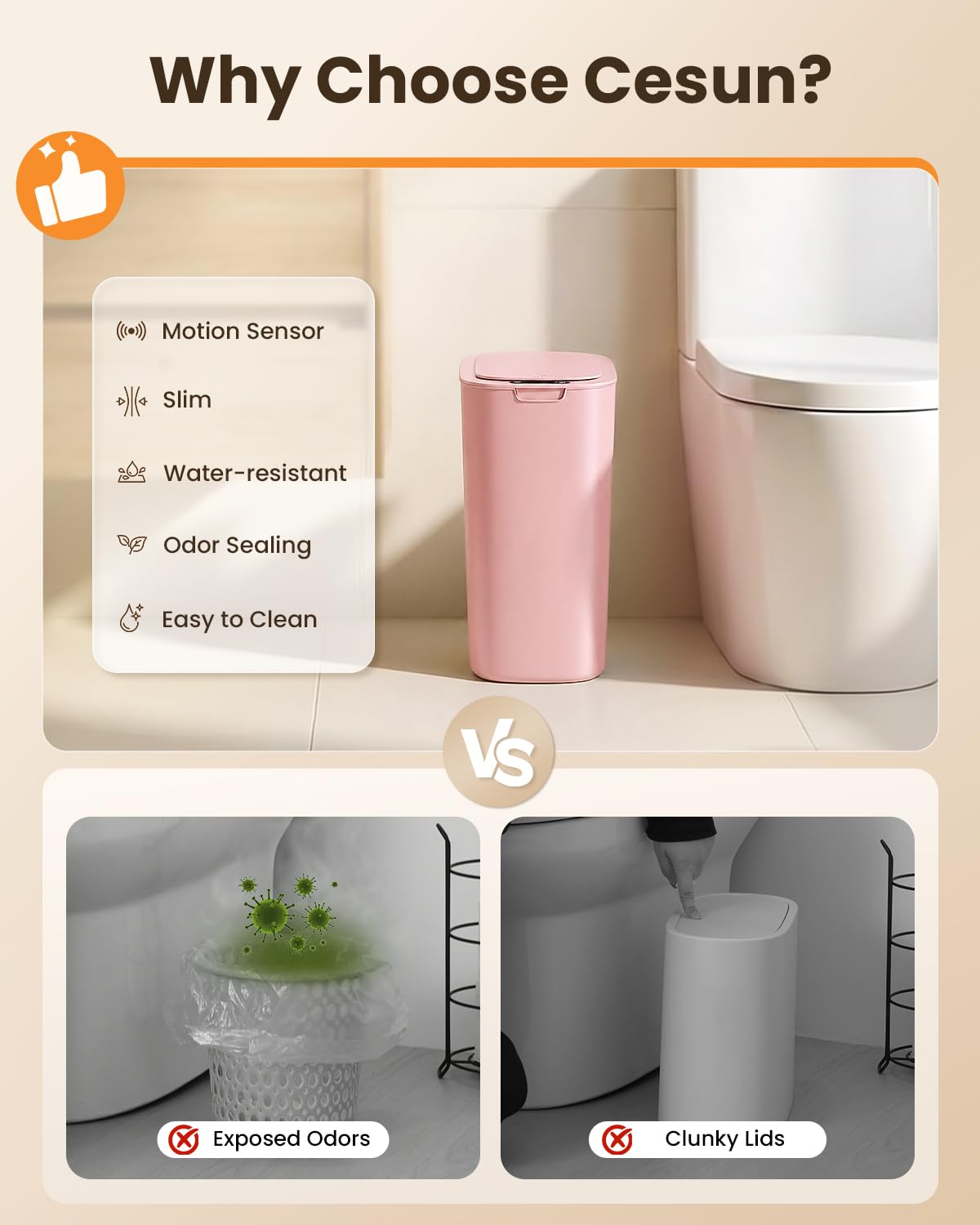 5 Gallon Automatic Bathroom Trash Can with Lid