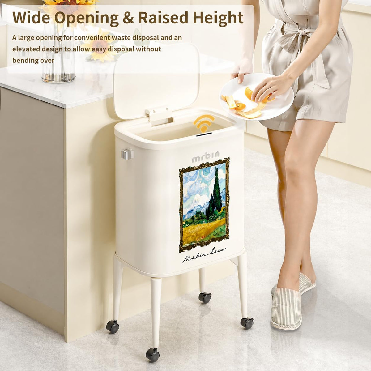 Metal Motion Sensor Kitchen Trash Can with Wheel Legs