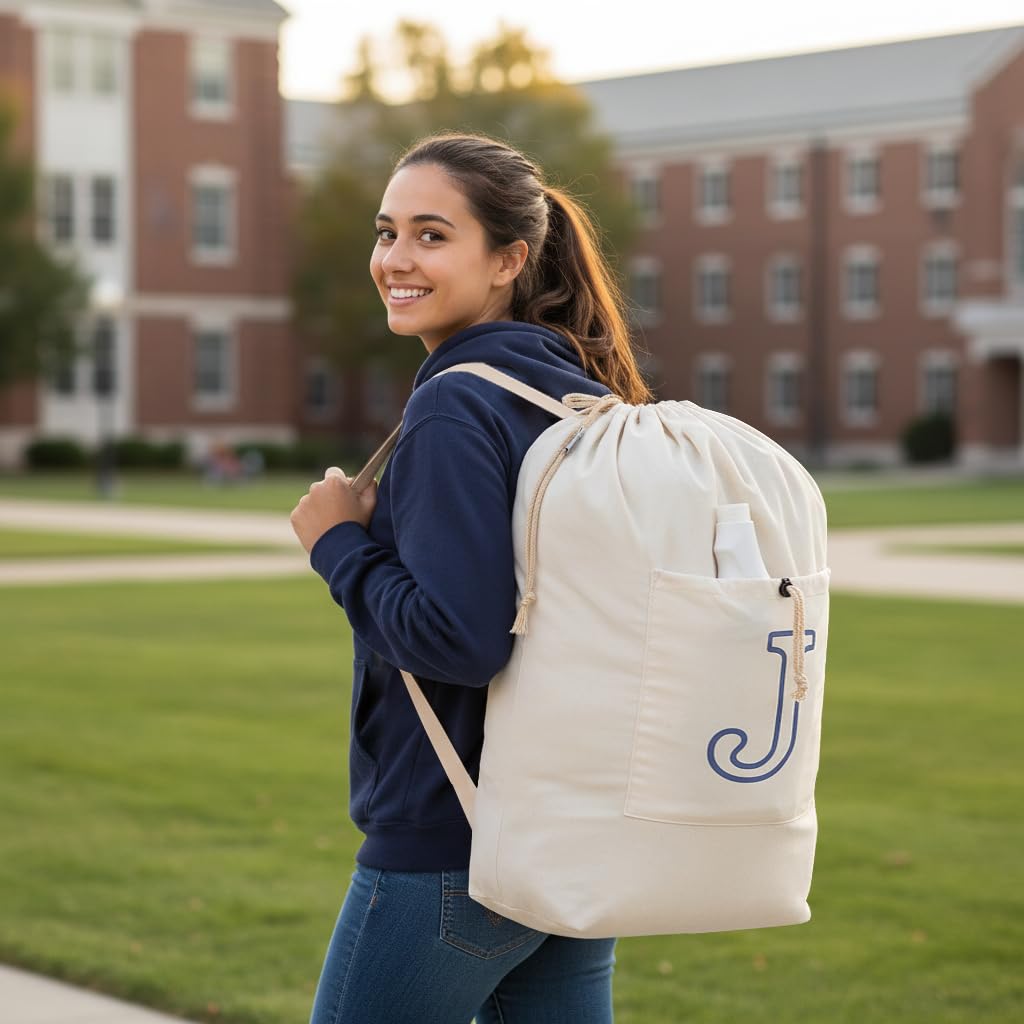 Laundry Bag Backpack Personalized Initial Canvas Laundry Bag