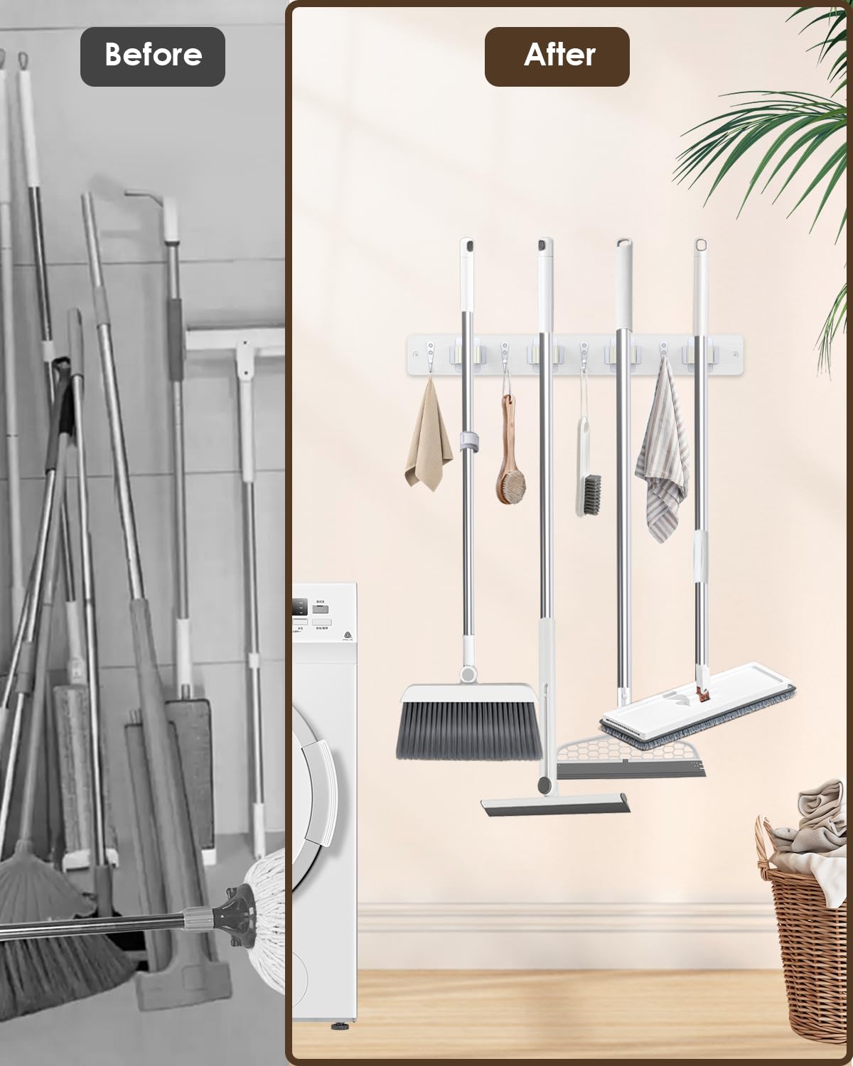 White Broom Holder Wall Mount