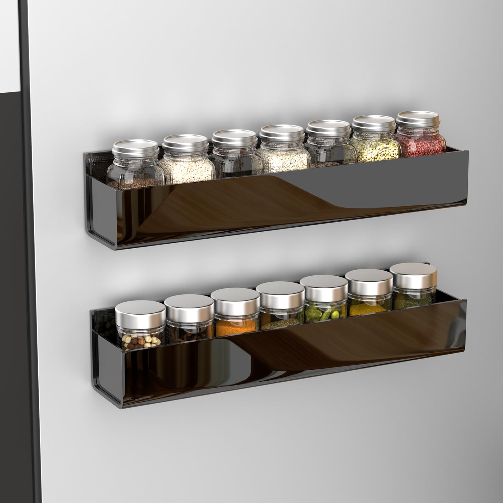 4 Pack Black Acrylic Spice Rack Organizers for Cabinet Doors