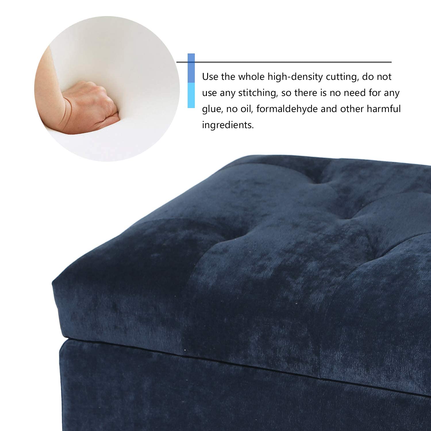 24" Ottoman with Storage for Living Room Rectangular Fabric Tufted Bench Footrest