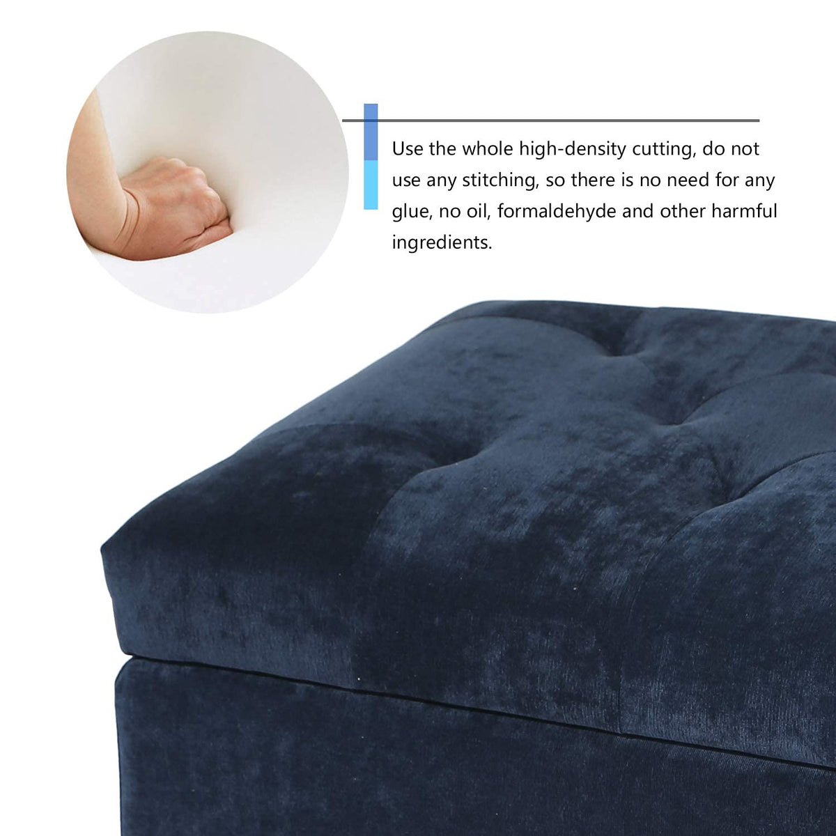 24" Ottoman with Storage for Living Room Rectangular Fabric Tufted Bench Footrest
